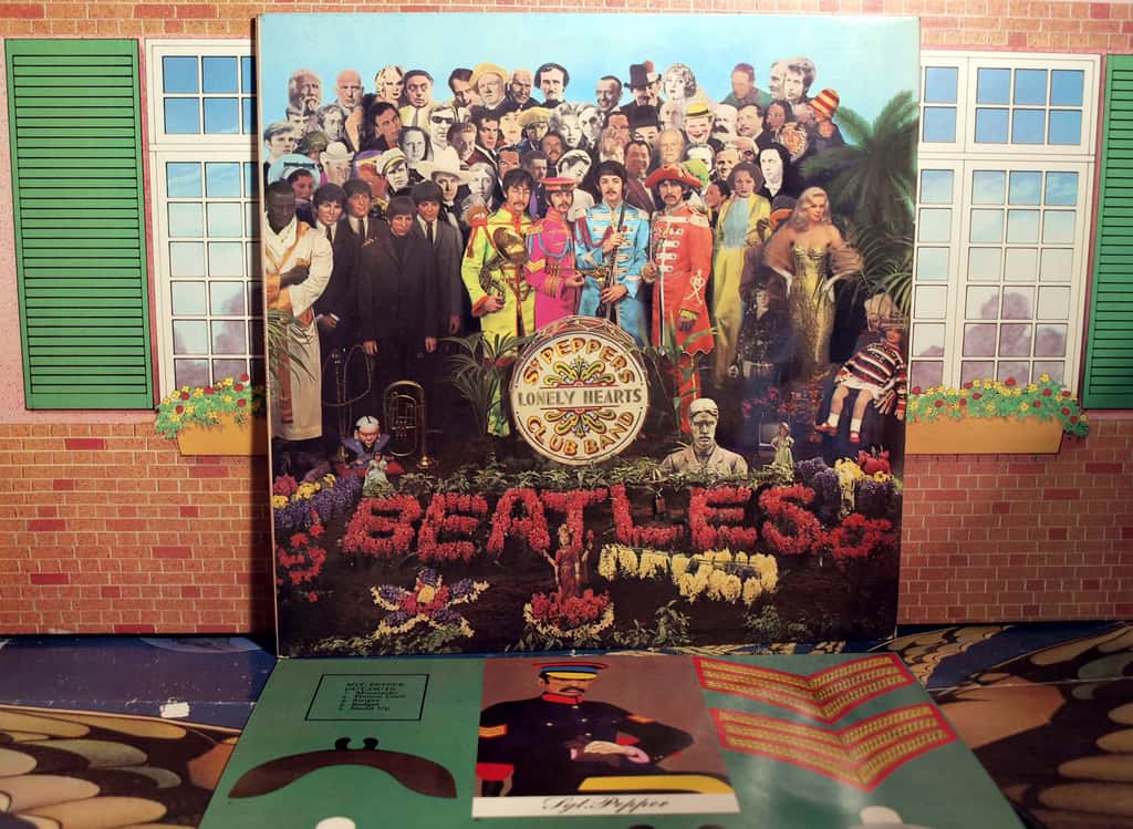 Photo of the LP album Sgt. Pepper's Lonely Hearts Club Band cover by the Beatles
