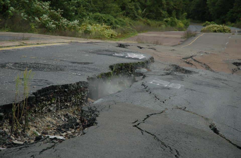 Cracked highway from subsurface coal fire