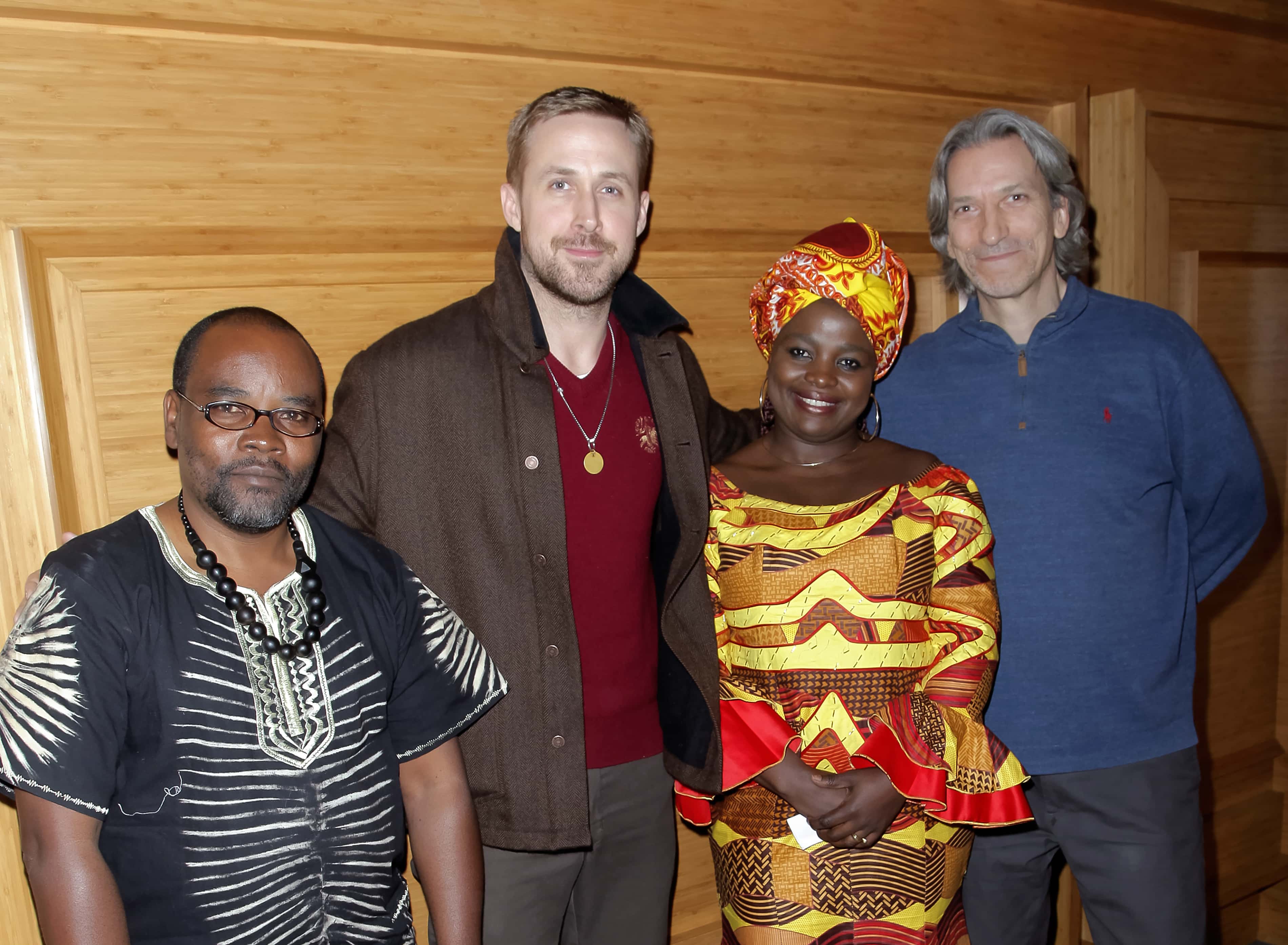 Fidel Bafilemba, Ryan Gosling, Chouchou Namegabe and John Prendergast attend the discussion and signing for 'Congo Stories' at The West Hollywood Library