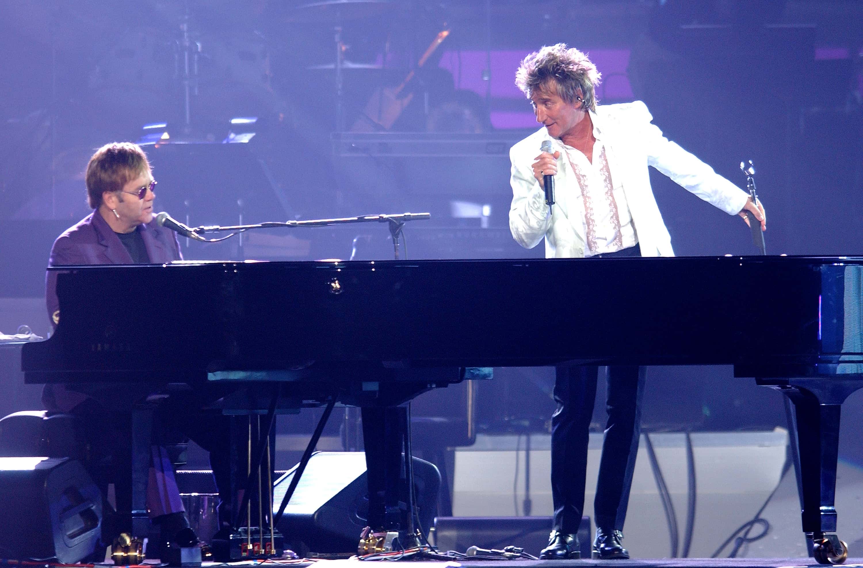 Elton John and Rod Stewart at the 7th Annual Andre Agassi Charitable Foundation's Grand Slam for Children Benefit Concert - 2002