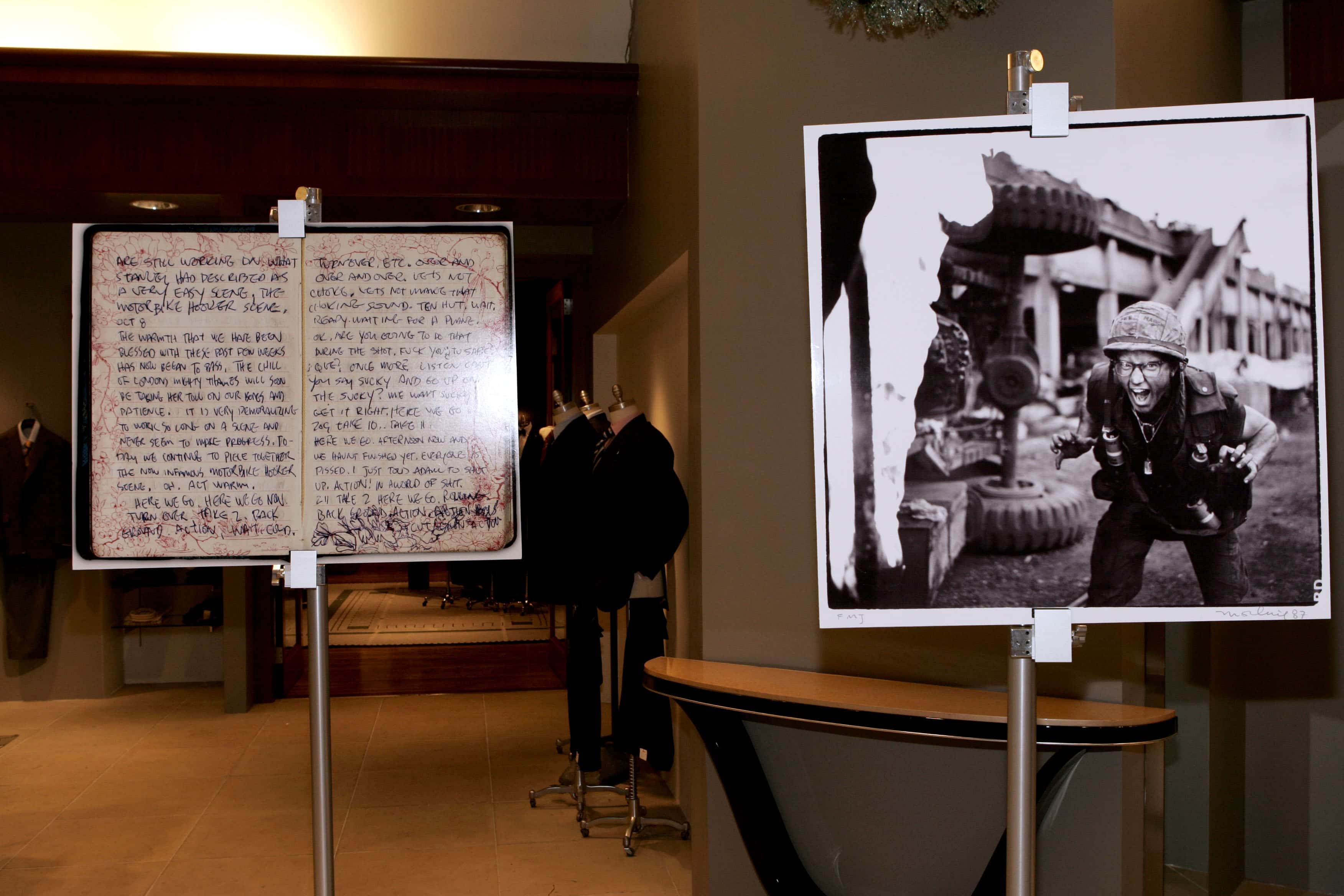 Enlarged pages from actor Matthew Modine's journal and an enlarged photograph are displayed in David Chu's section of Sax Fifth Avenue while Modine promotes his new book