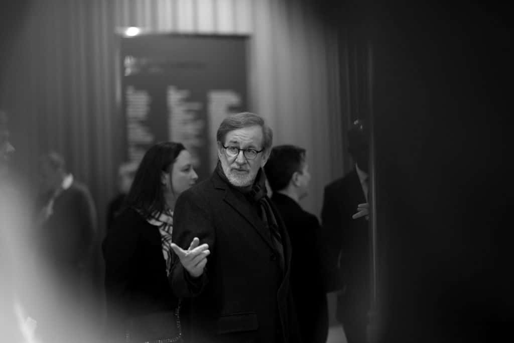 Steven Spielberg at event pointing at front