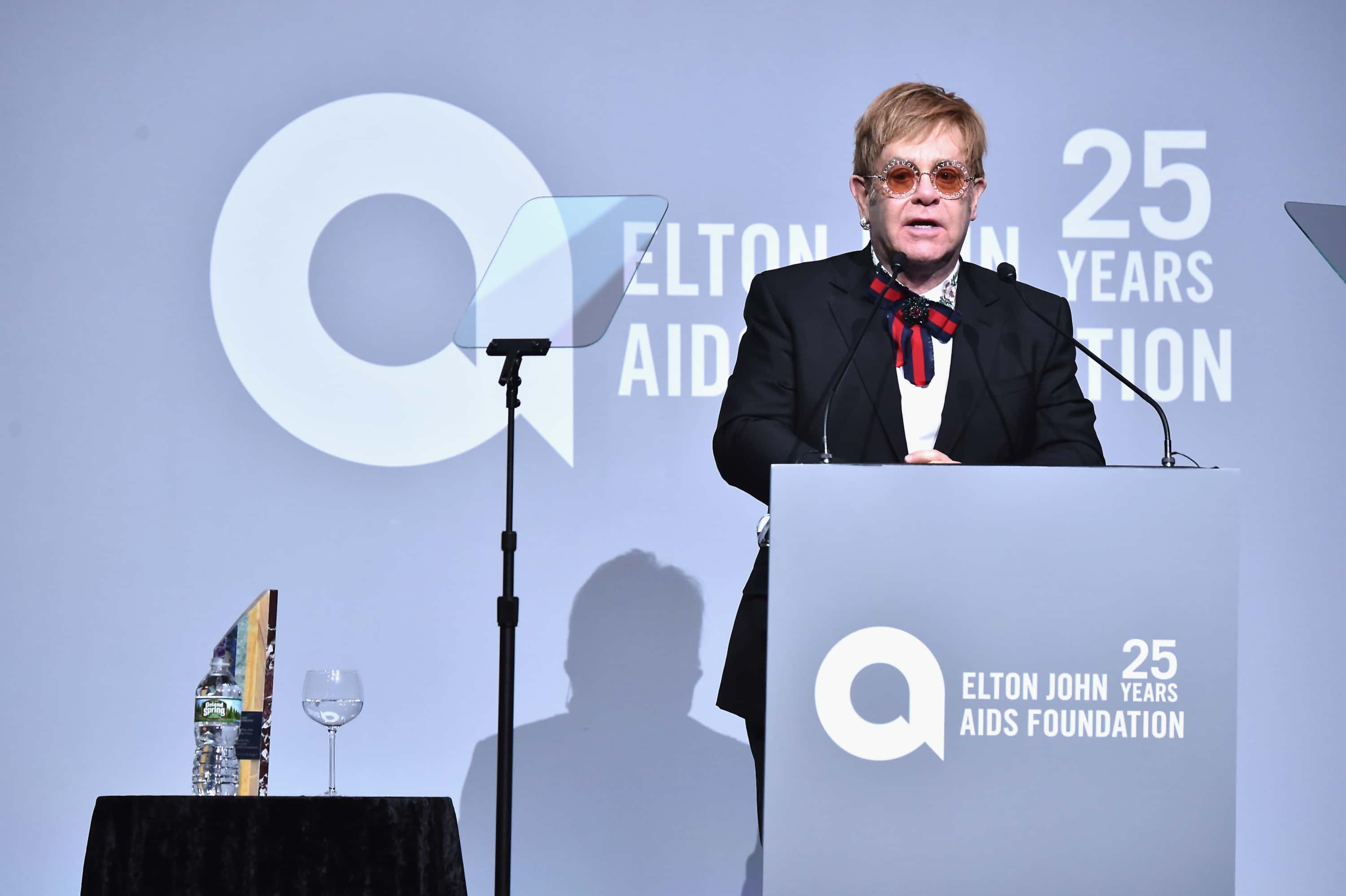 Sir Elton John speaks onstage with the Elizabeth Taylor AIDS Foundation Award - 2017