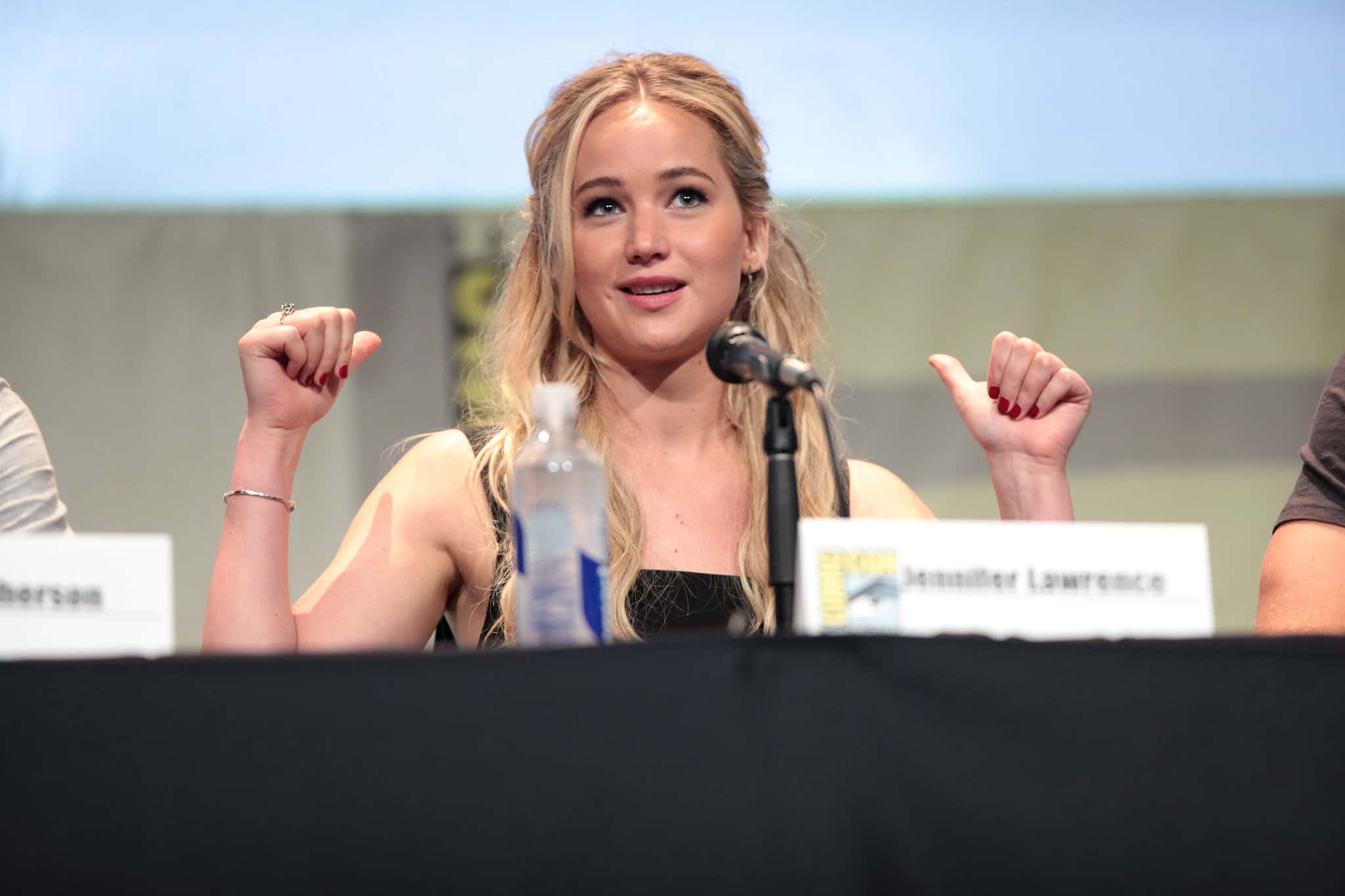 Jennifer Lawrence speaking at a Comic Con