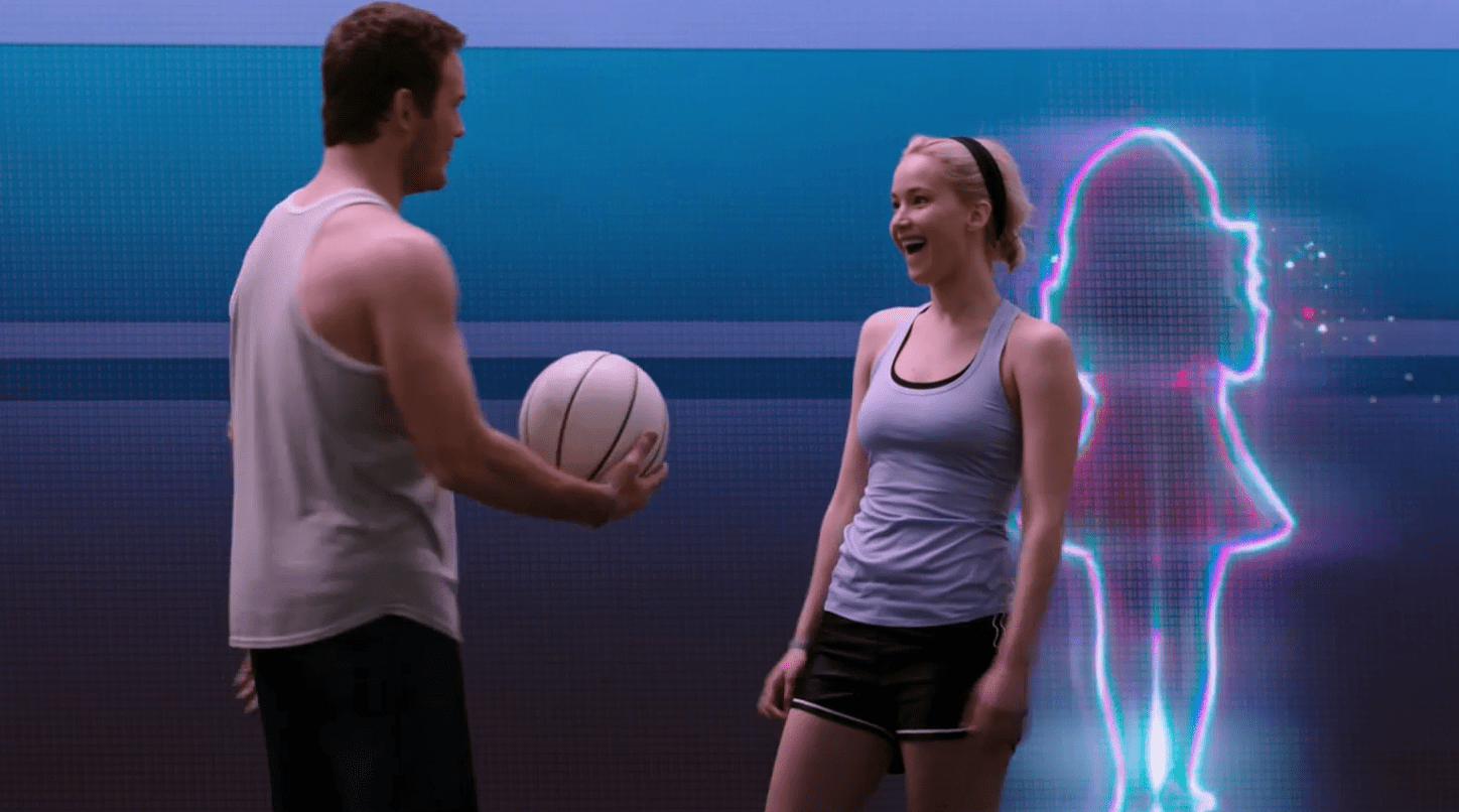 Jennifer Lawrence and Chris Pratt in a movie