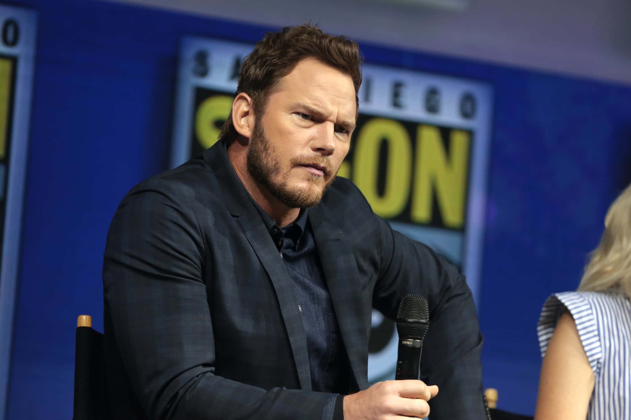 Chris Pratt speaking at the 2018 San Diego Comic Con International