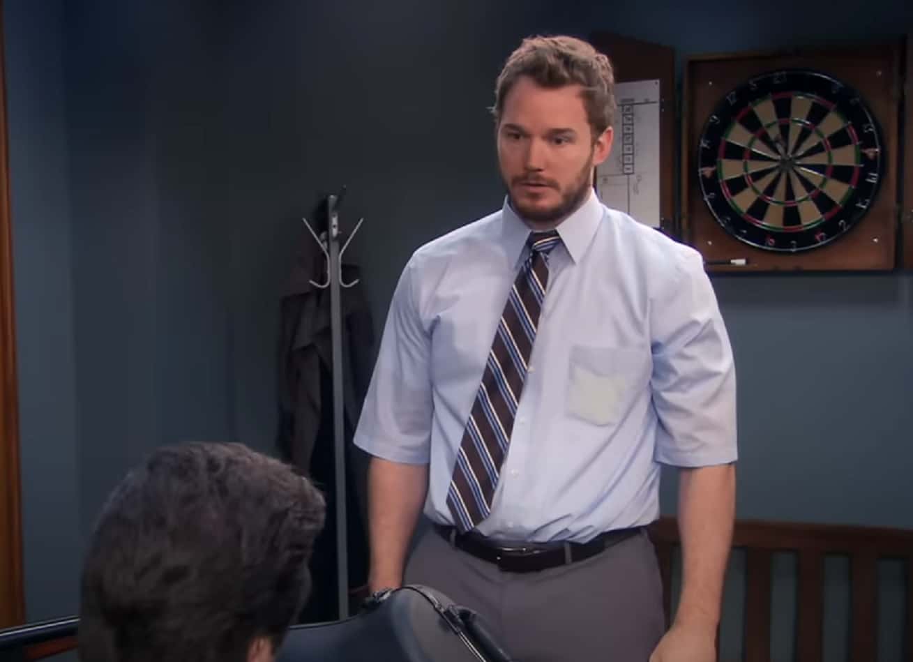 A visually captivating still taken from a pivotal moment in the television sitcom Parks and Recreation (2009-2015)