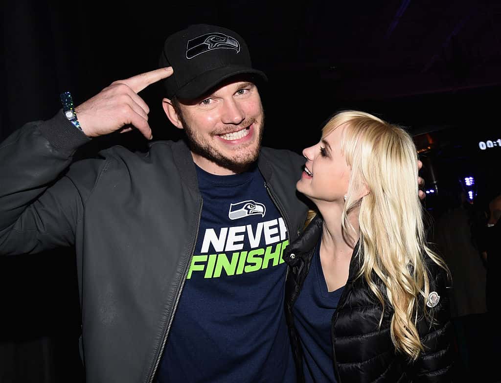 Actors Chris Pratt (L) and Anna Faris attend the Maxim Party