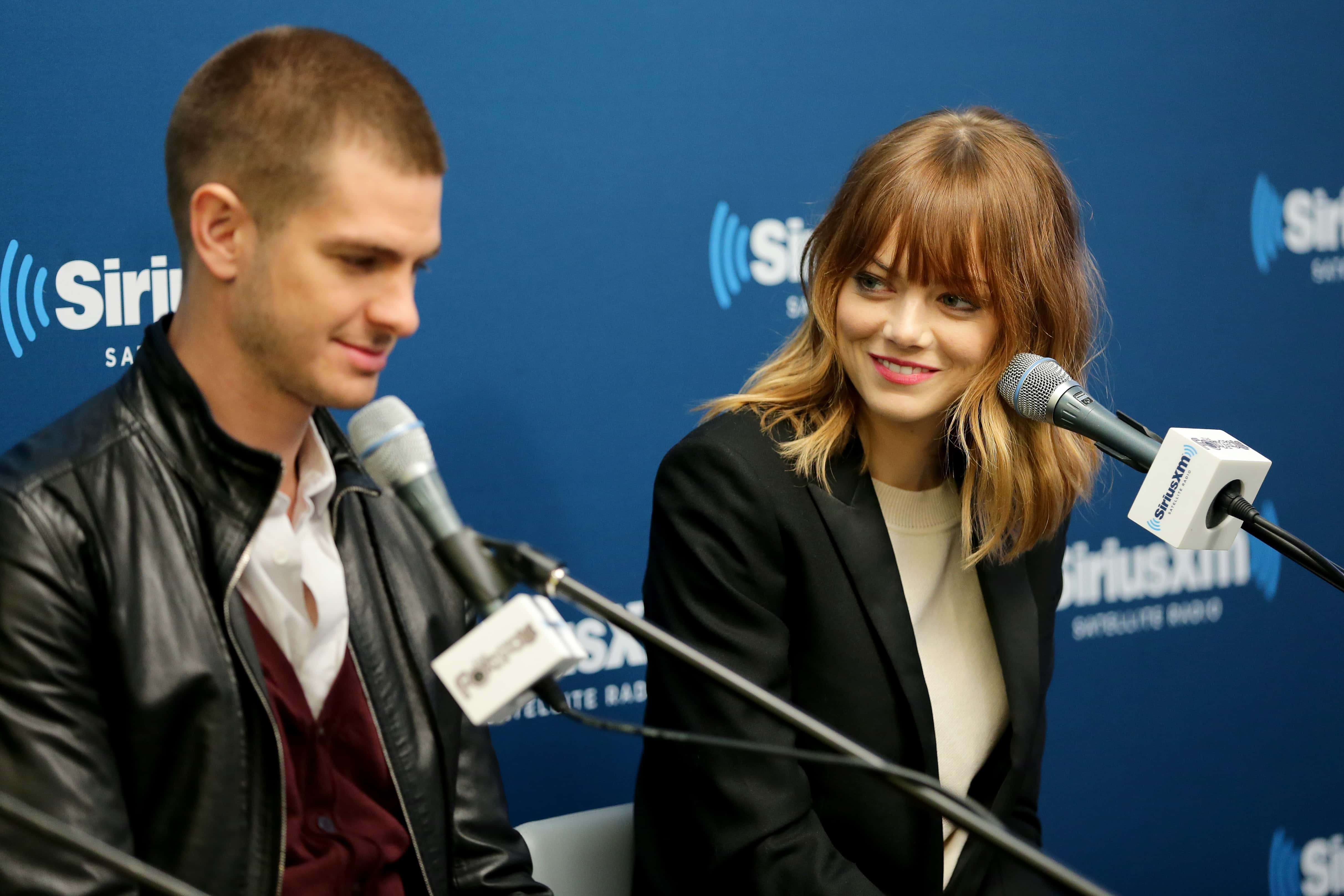 Actors Andrew Garfield (L) and Emma Stone of the cast of "The Amazing Spider-Man 2" - 2014