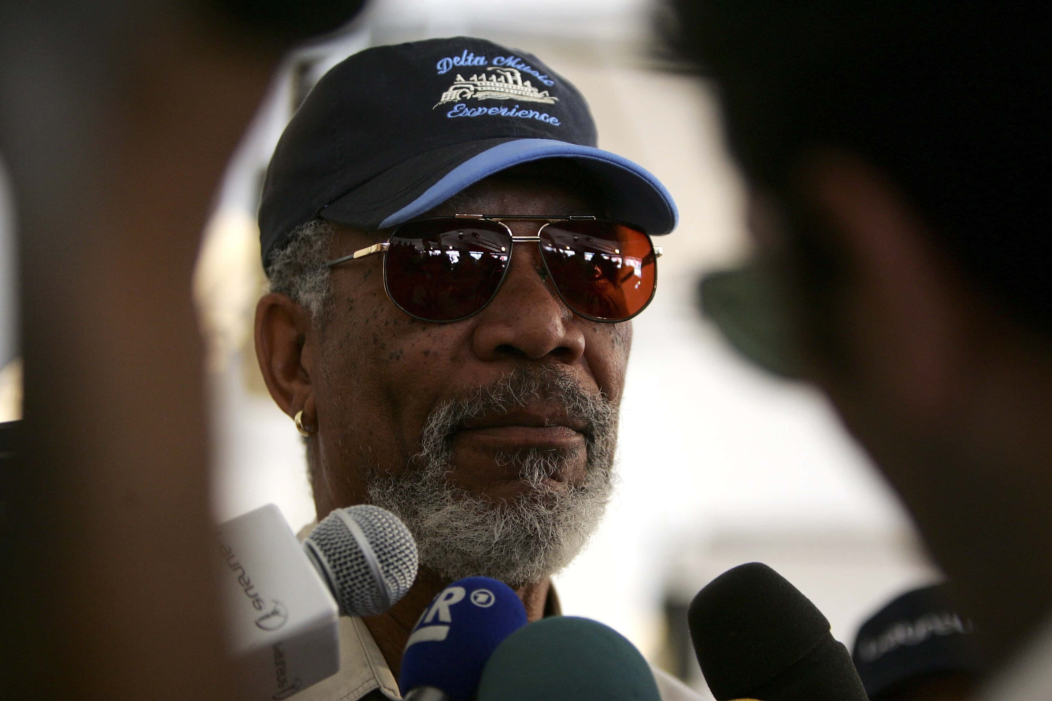 Oscar winning actor Morgan Freeman speaks with the media
