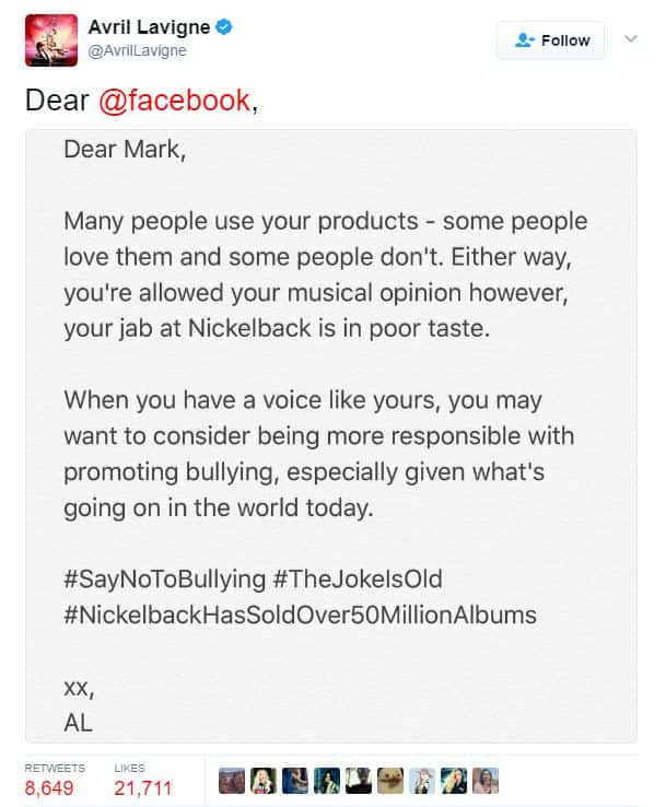 Avril Tweet