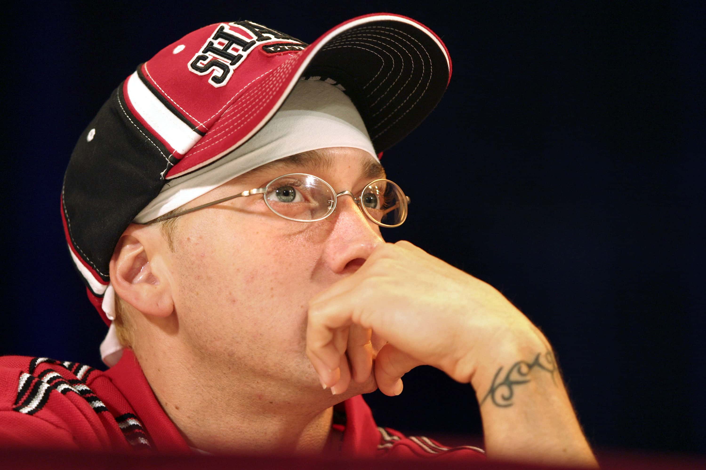 Hip Hop star Eminem listens to a question at the 2nd Annual Hip Hop Summit