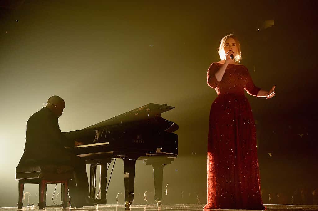 Singer Adele performs onstage during The 58th GRAMMY Awards