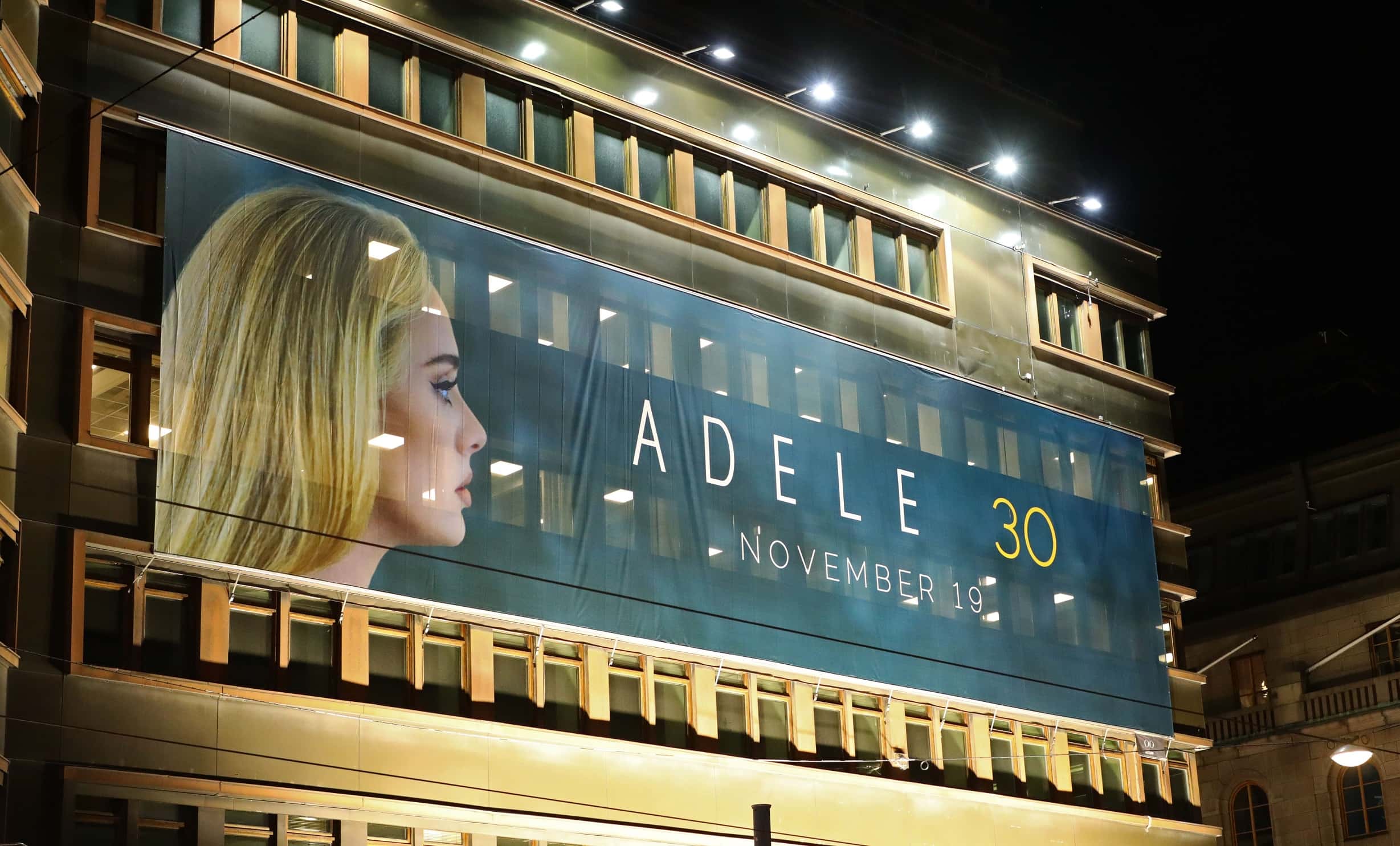 Sign about Adeles new record, Adele 30, in Stockholm, Sweden