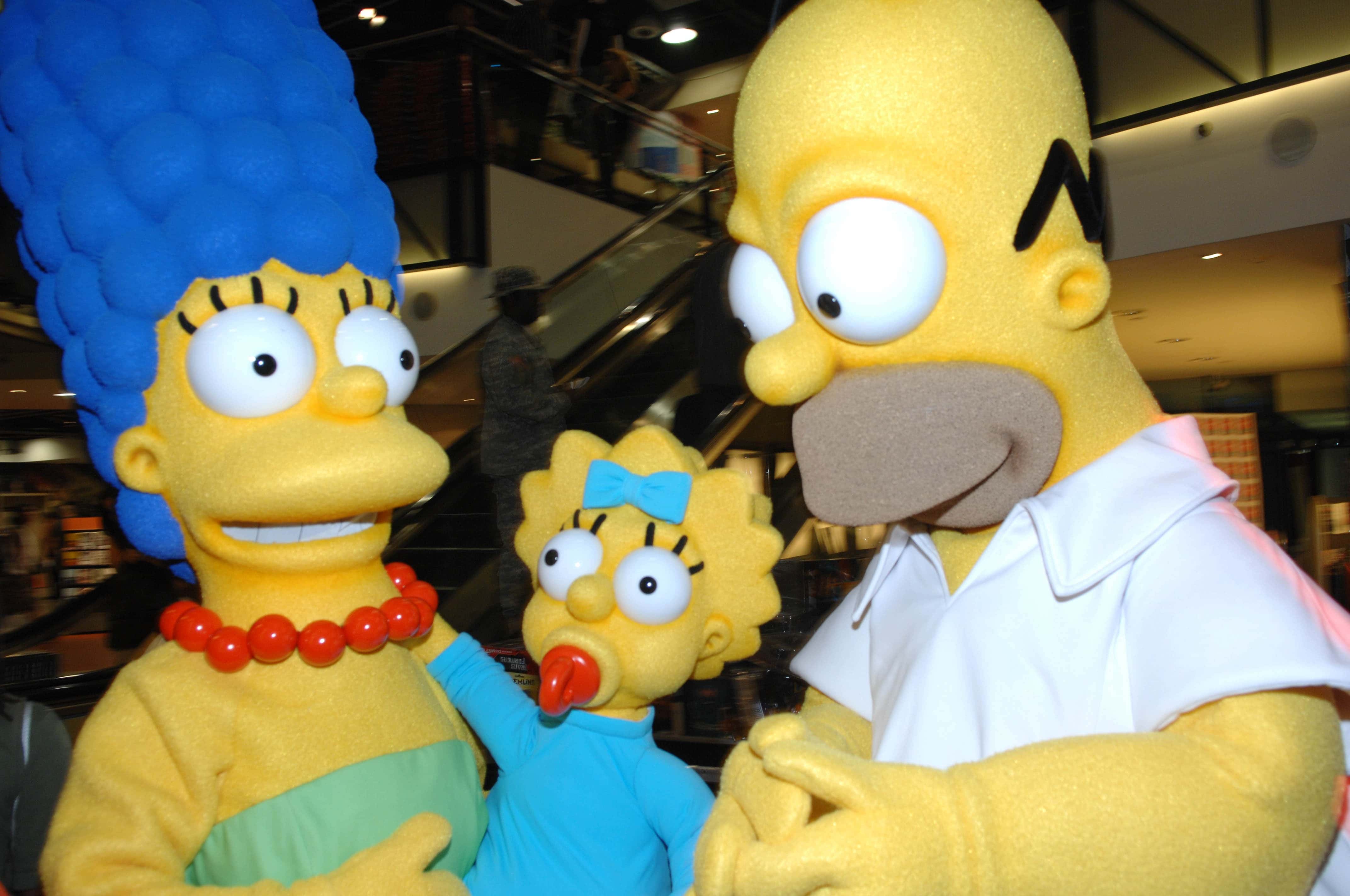 Costumed Characters From 'The Simpsons' Stop By Virgin Megastore.