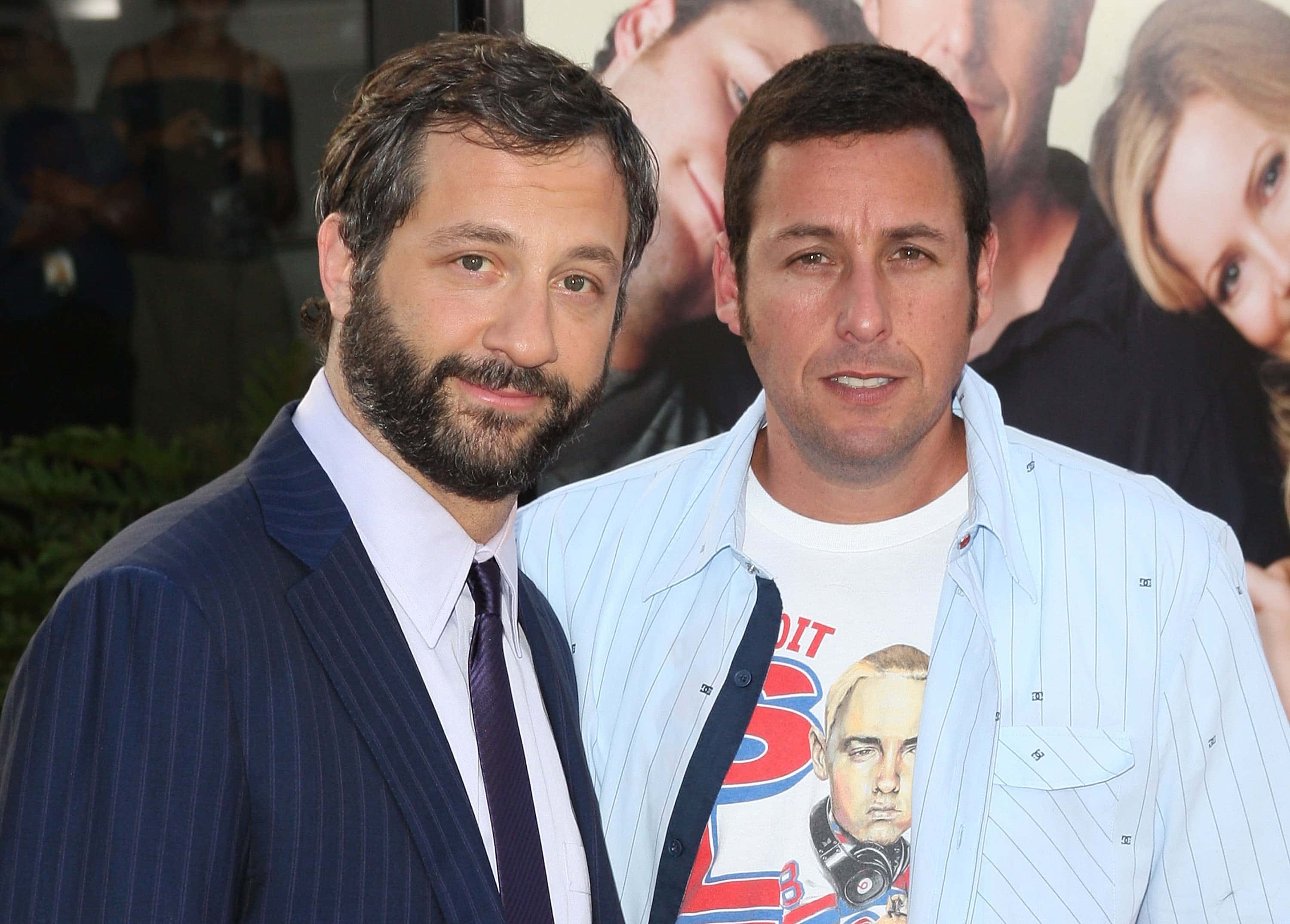 Judd Apatow and actor Adam Sandler arrive at the premiere Of Universal Pictures' 'Funny People'