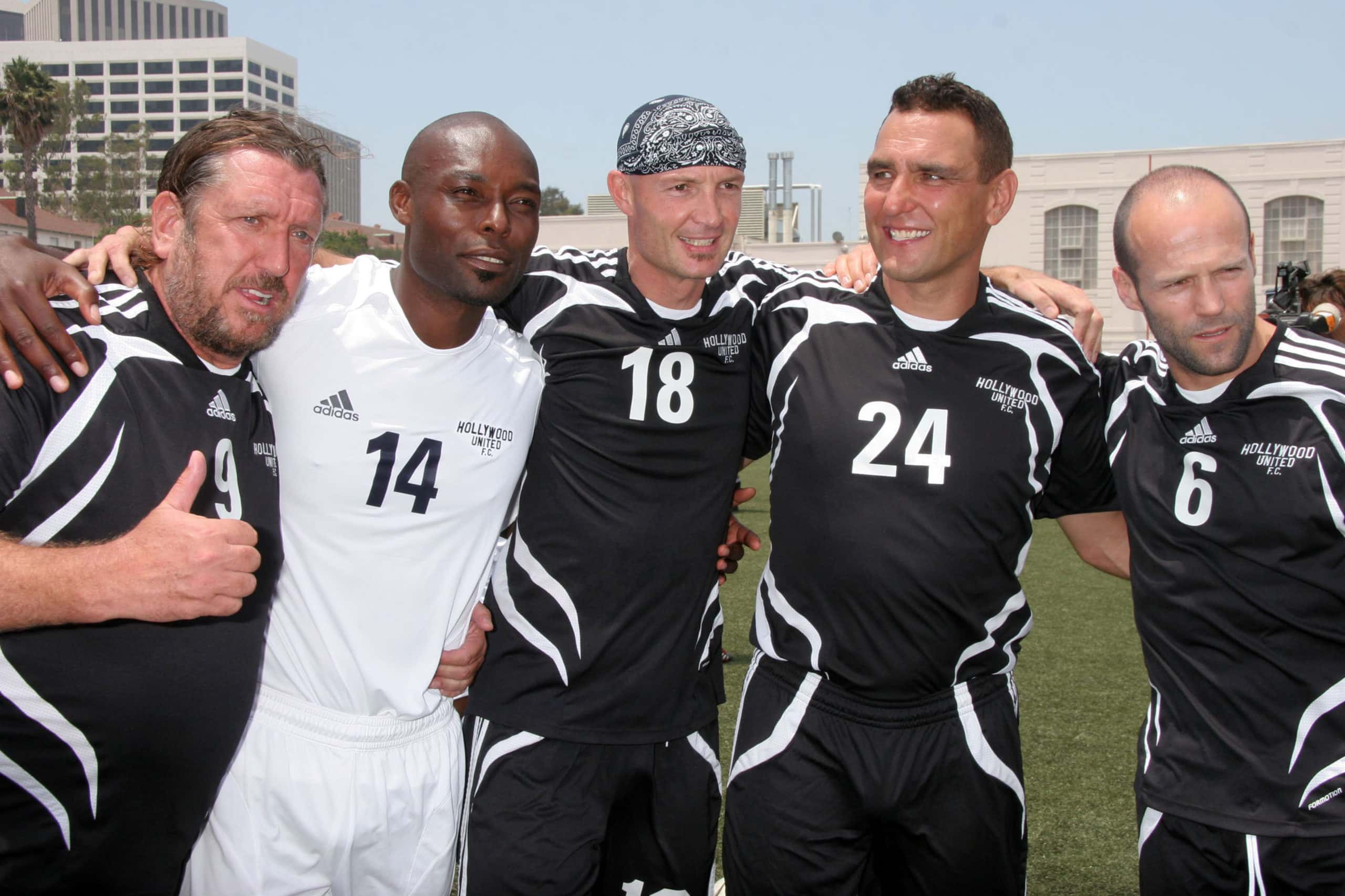 Steve Jones, Jimmy Jean-Louis, Frank Leboeuf, Vinnie Jones and Jason Statham at the Soccer for Survivors Celebrity Showcase Match