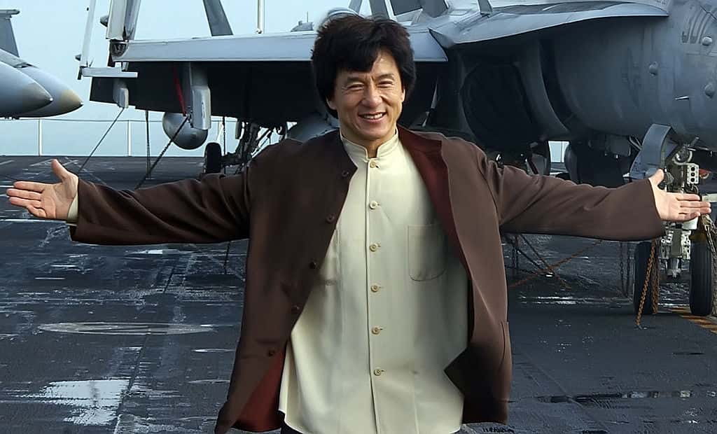 Jackie Chan on the flight deck of the USS Kitty Hawk (CV-63)