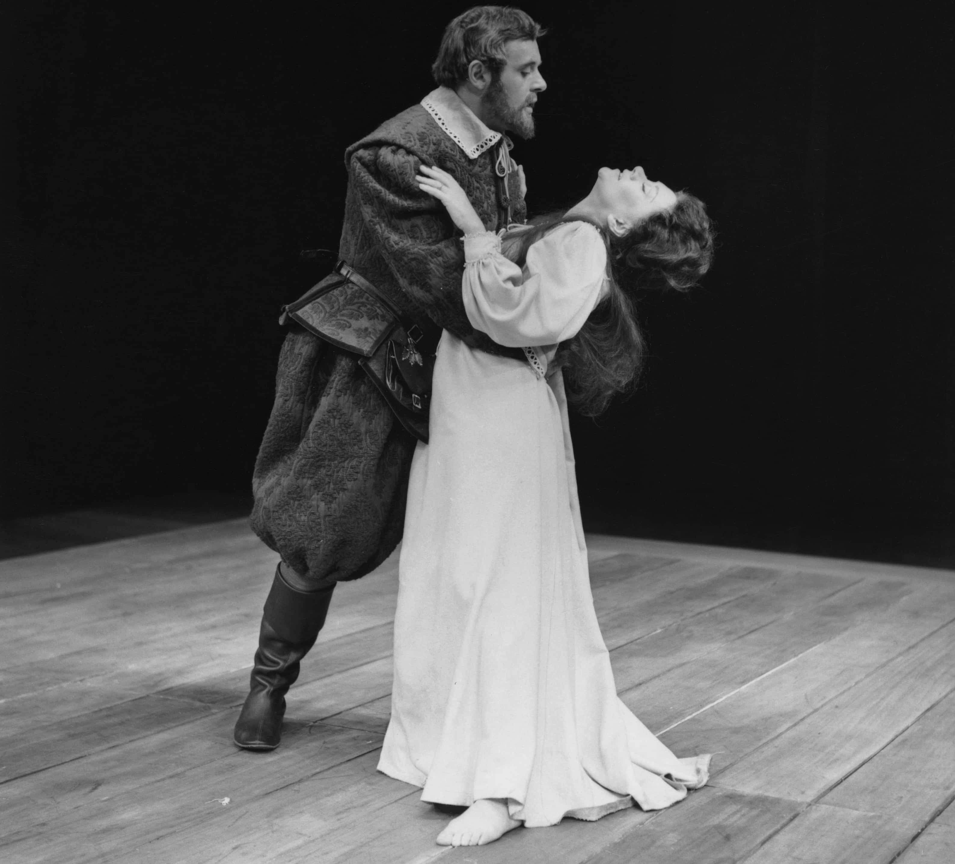 Actor Anthony Hopkins as John Frankford and Joan Plowright as Anne in a rehearsal for the play 'A Woman Killed With Kindness'