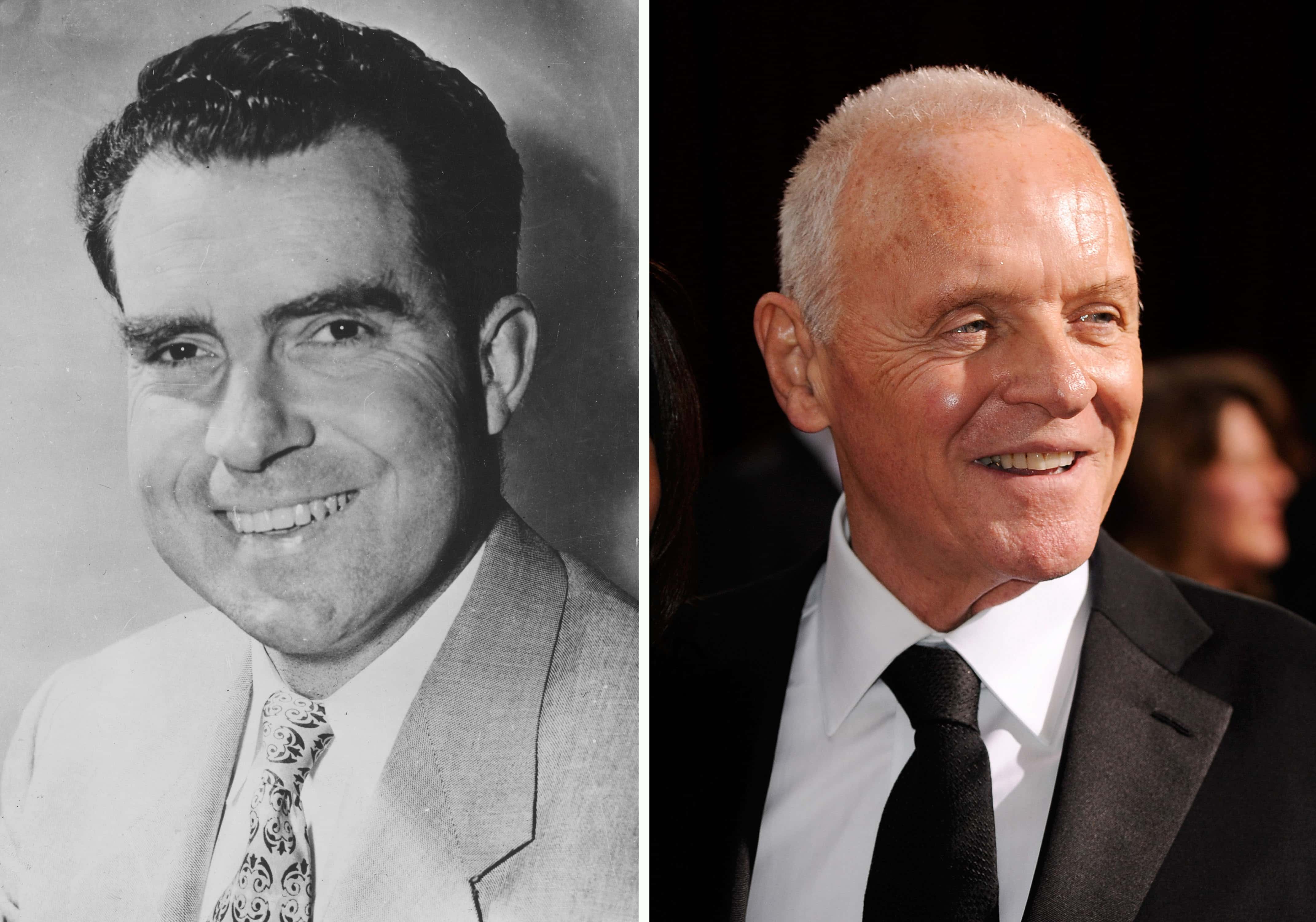 In this composite image a comparison has been made between Richard Nixon (L) and Actor Anthony Hopkins.