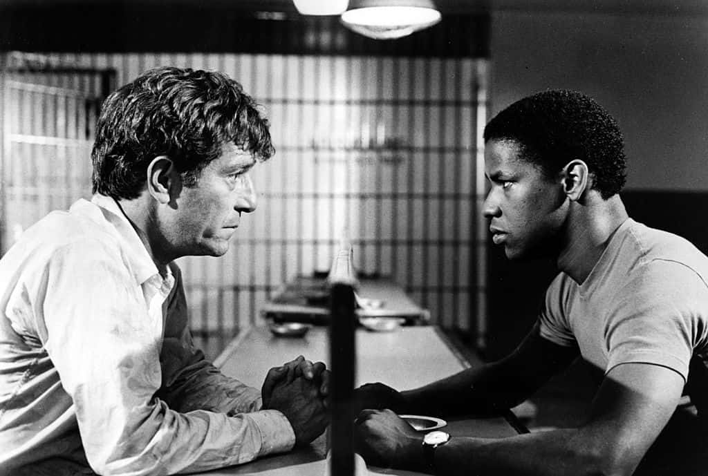 Denzel Washington and George Segal, a movie still from 'Carbon Copy'