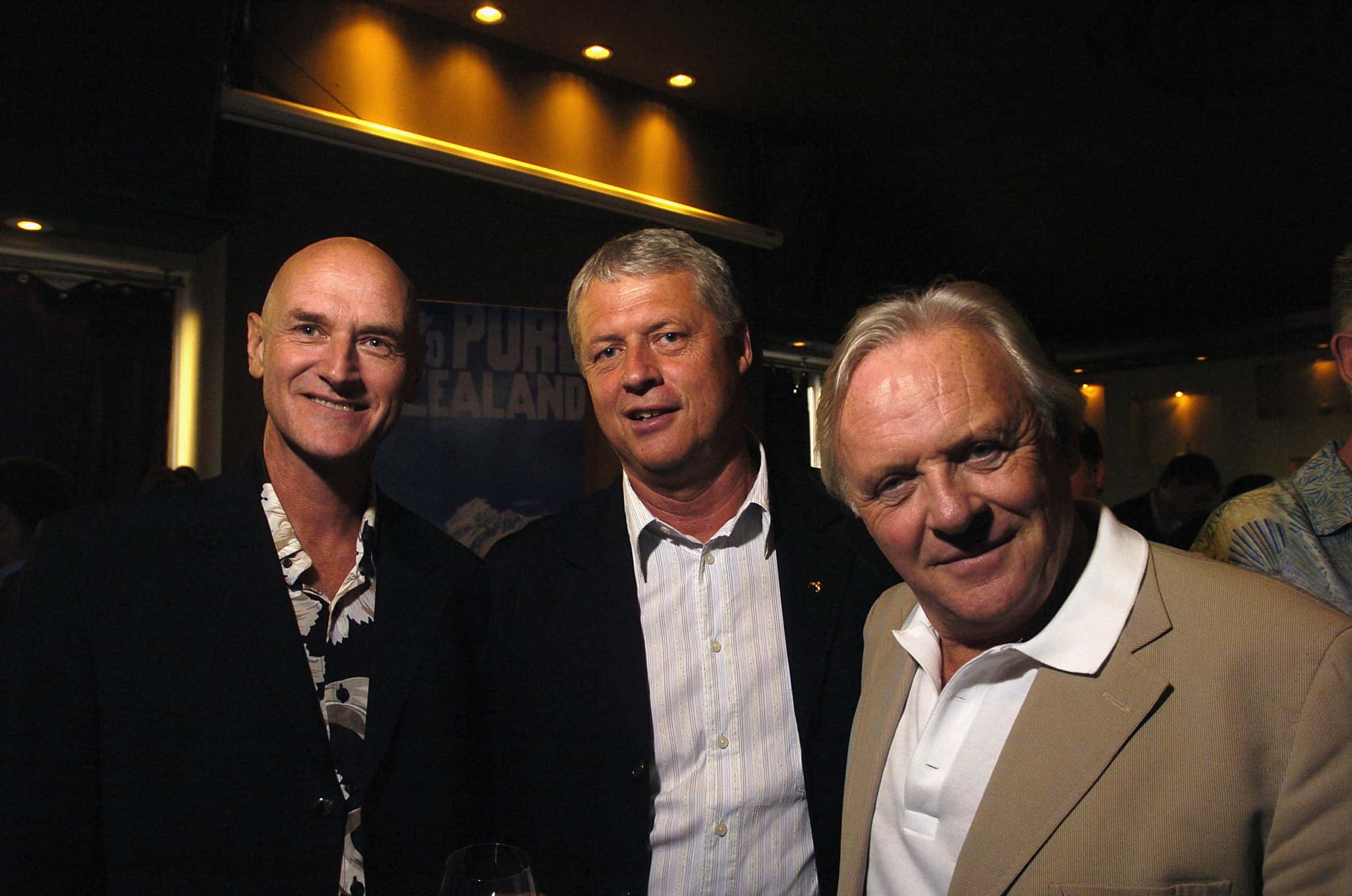 Actor Anthony Hopkins, right, director Roger Donaldson, centre, and producer Gary Hannam, right, attend the TIFF New Zealand Film Commission and Investment New Zealand Cocktail Party