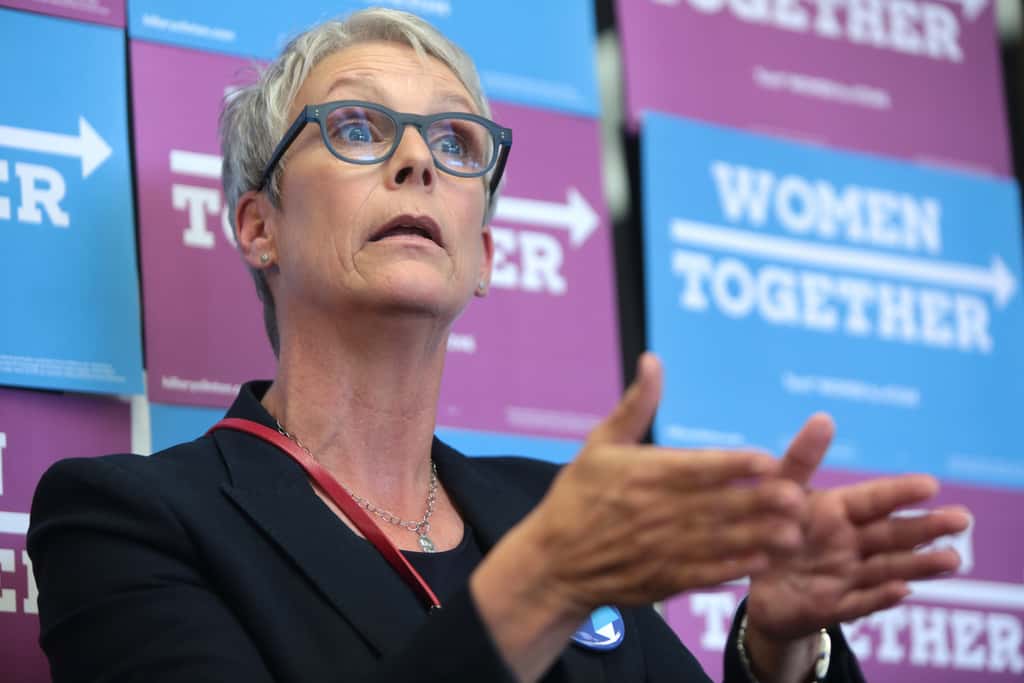 Jamie Lee Curtis giving interview