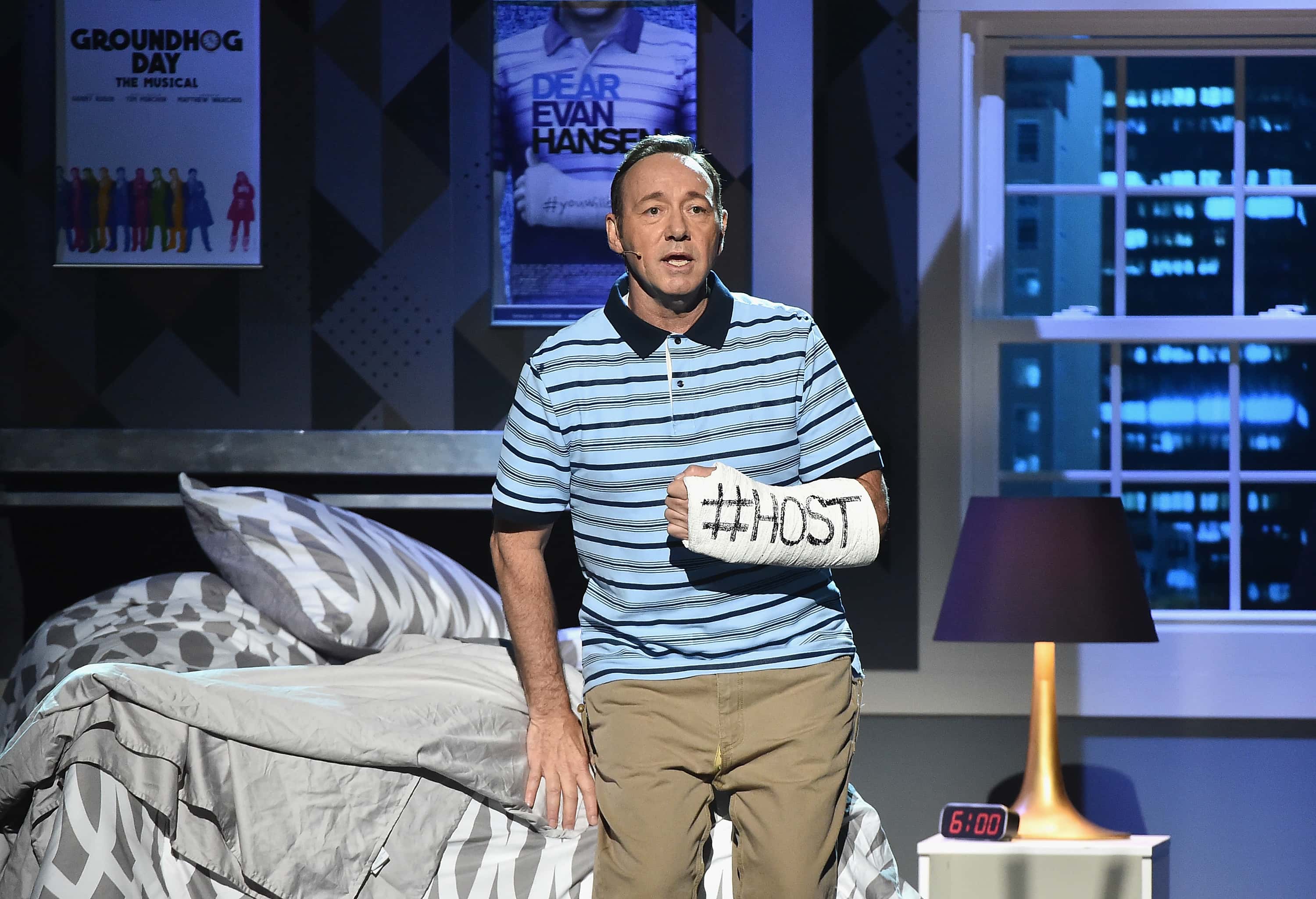 Host Kevin Spacey performs onstage during the Tony Awards