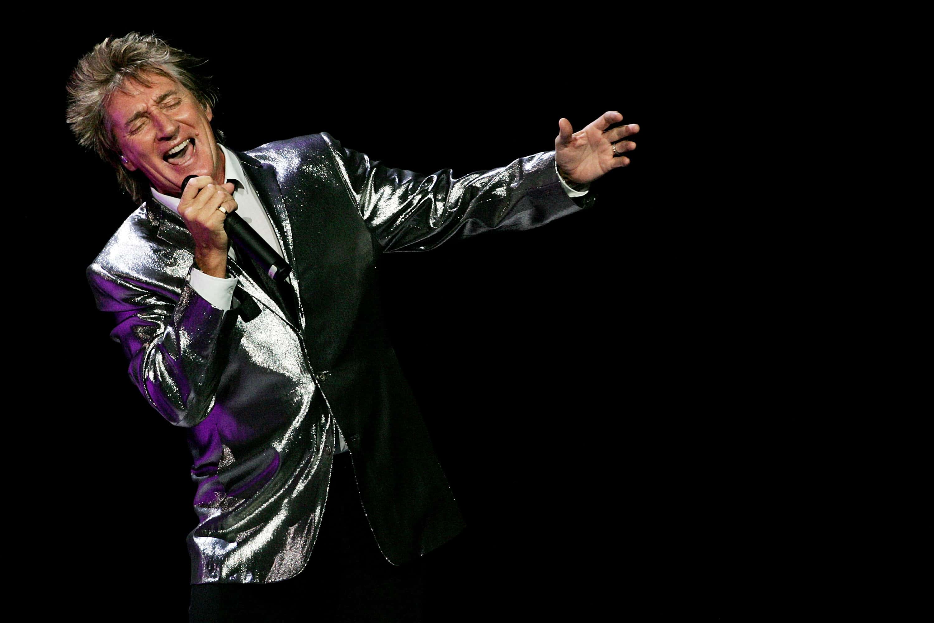 Singer Rod Stewart performs on stage at the Acer Arena in Sydney, Australia