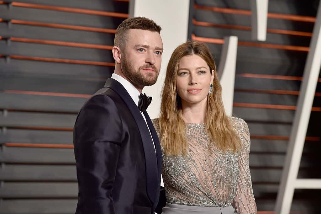 Recording artist Justin Timberlake (L) and actress Jessica Biel