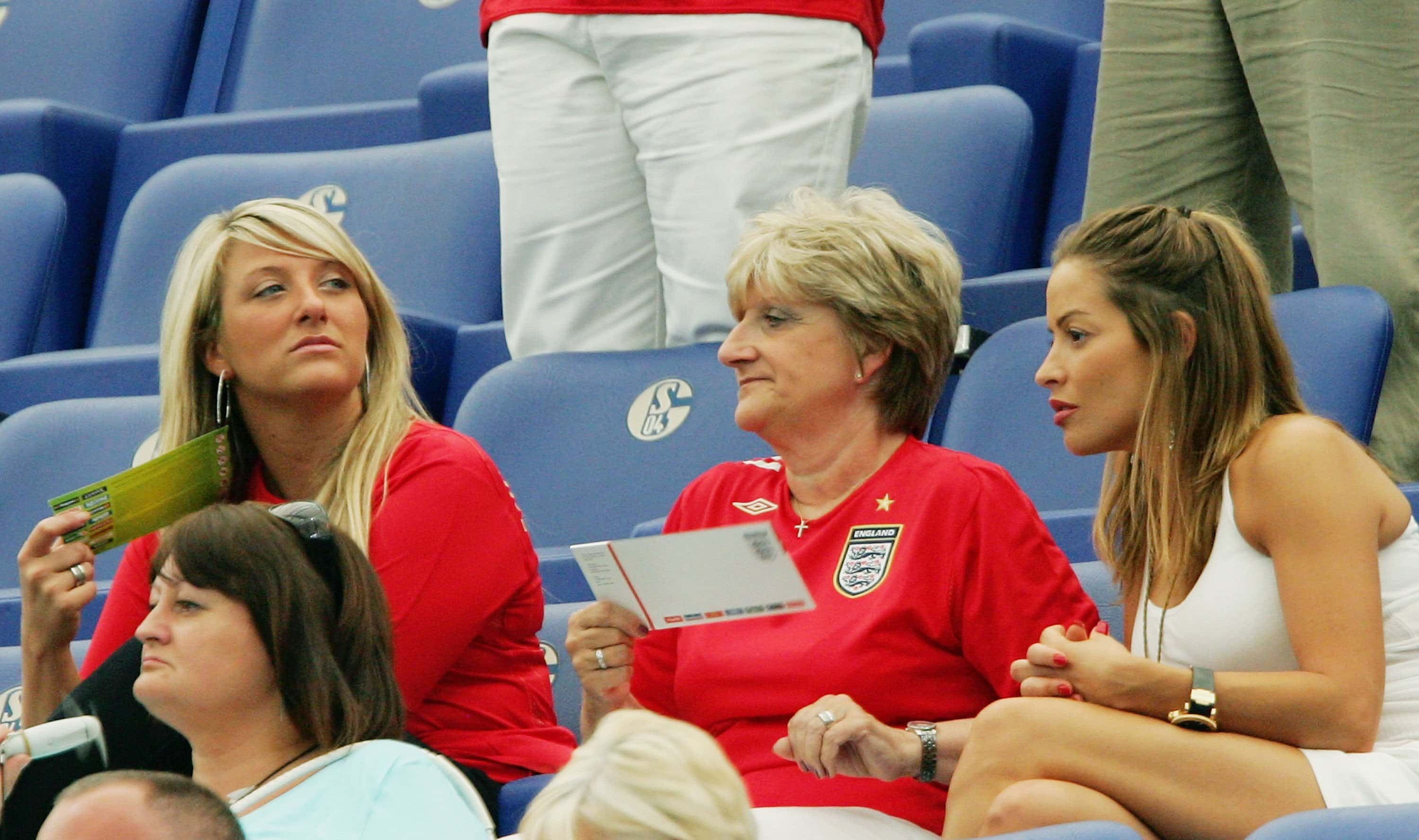 David Beckham's mother Sandra and sister Joanne (L) and the girlfriend of Frank Lamparad Elen Rives (R) wait for the action to start prior to the FIFA World Cup Germany 2006 Quarter-final match