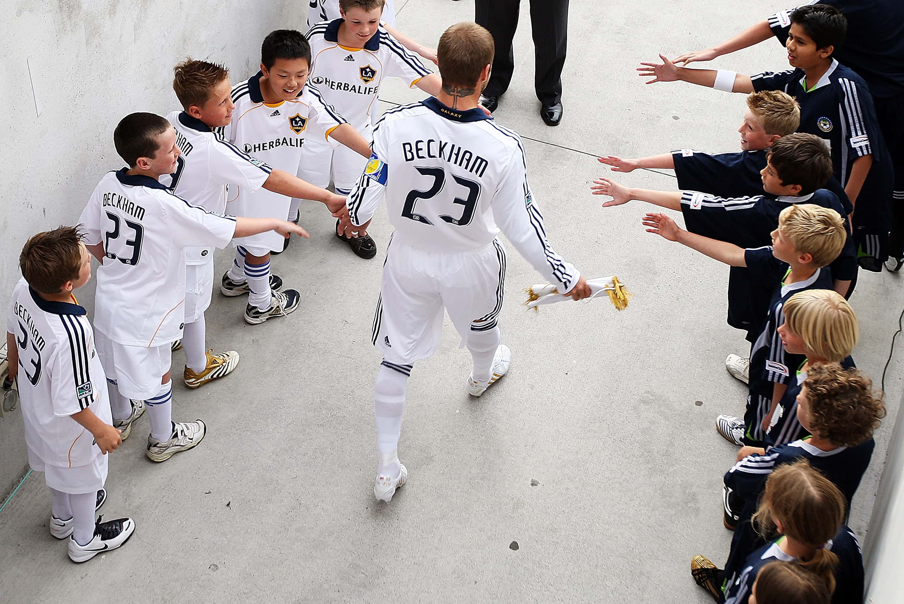 David Beckham of the LA Galaxy walks out for the match between the Oceania All Stars and the LA Galaxy