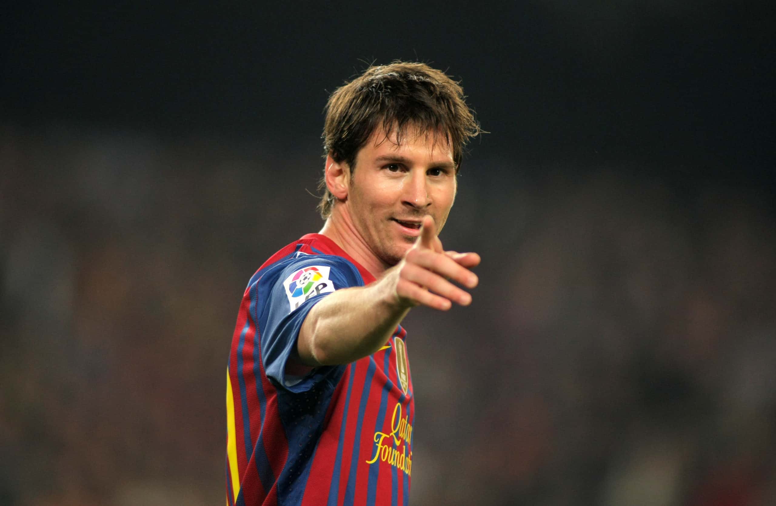 Lionel Messi pointing at the camera