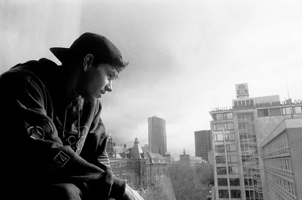 Grayscale Portrait Photo of American singer and actor Marky Mark Mark Wahlberg