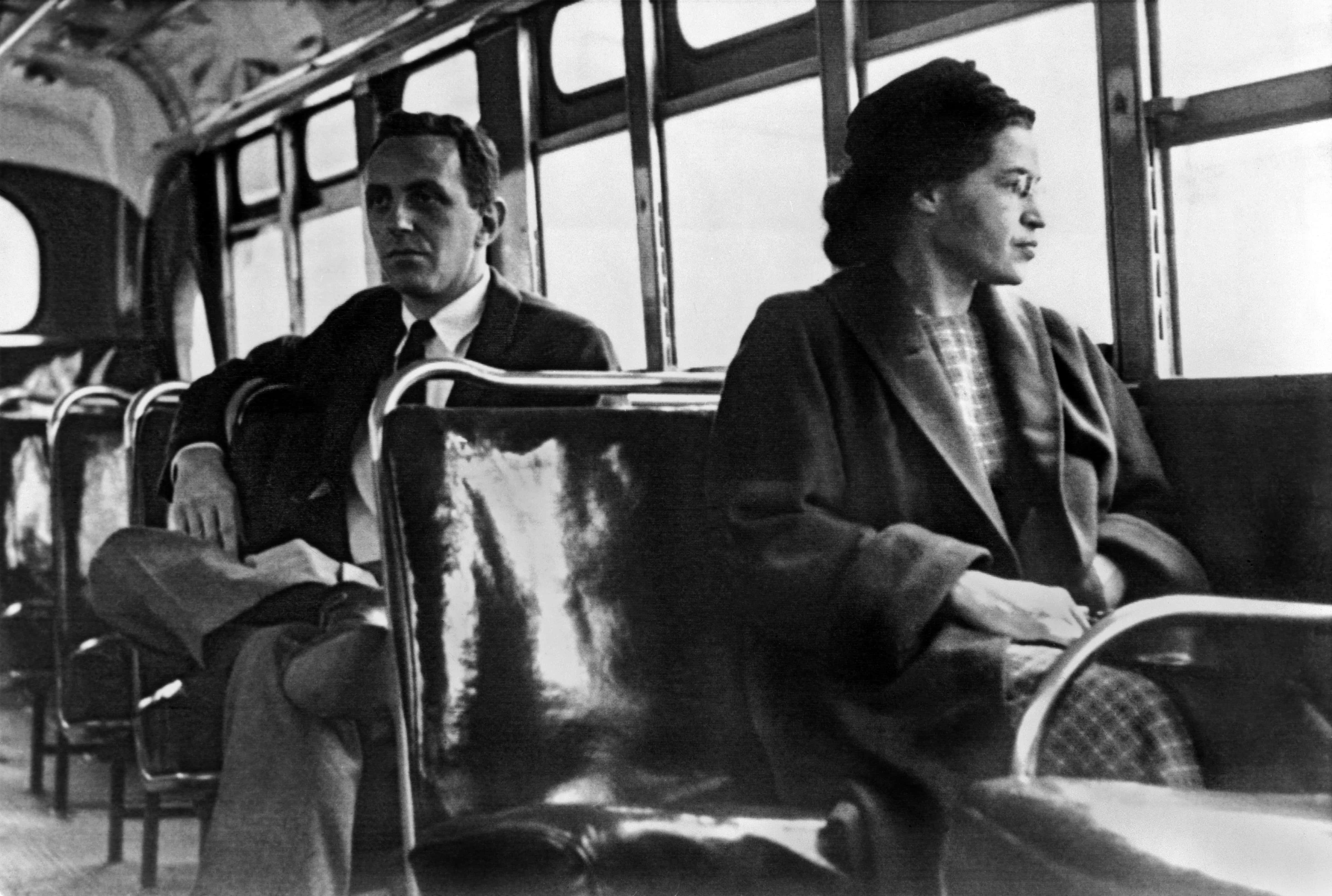 Rosa Parks seated toward the front of the bus - 1956