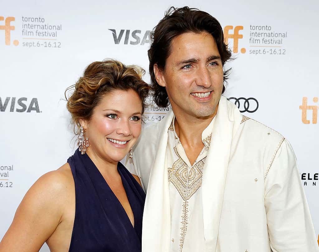 Sophie Gregoire and Justin Trudeau arrive at the "Midnight's Children" Premiere