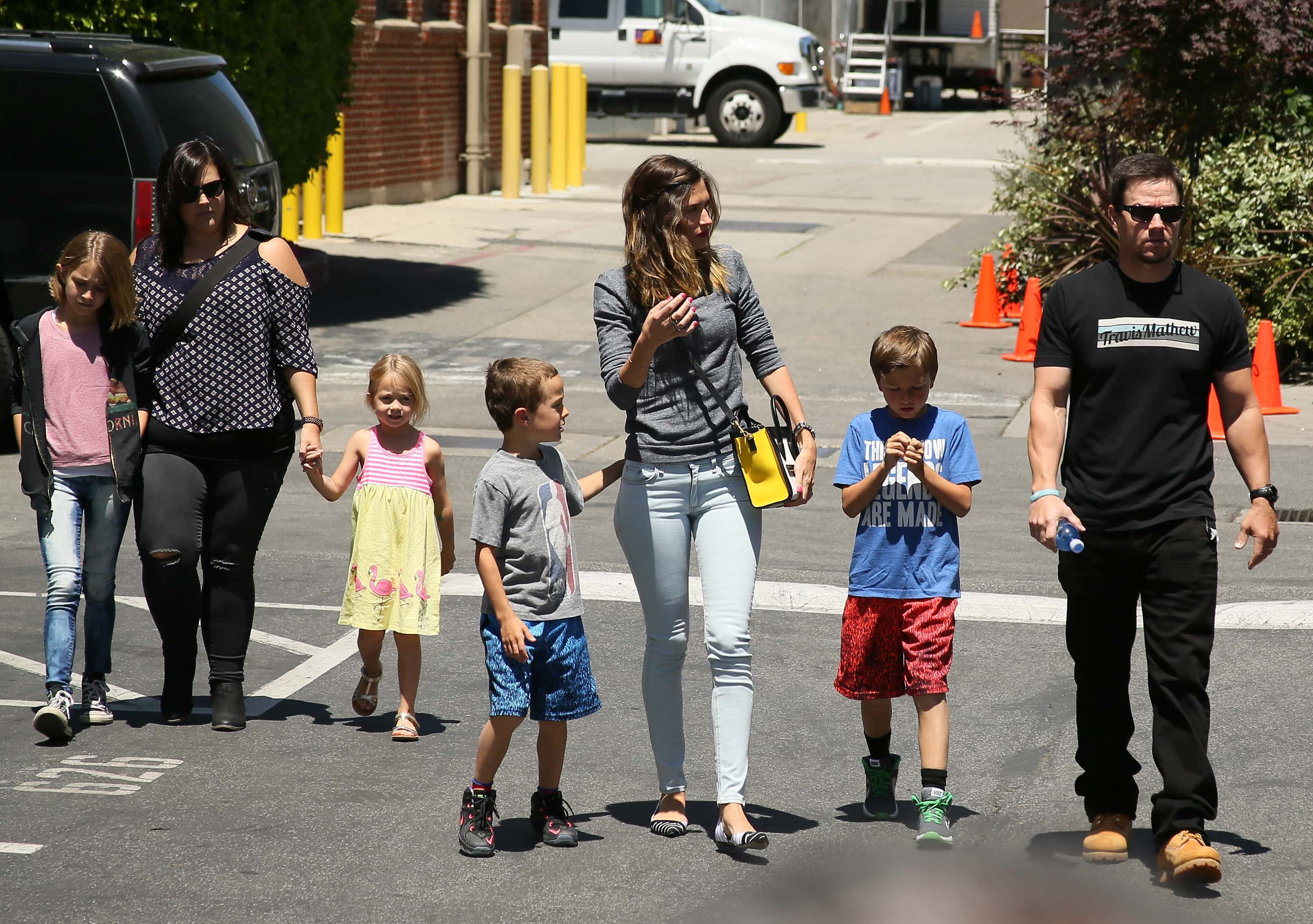 Mark Wahlberg, Rhea Durham, Brendan Joseph Wahlberg, Grace Margaret Wahlberg, Ella Rae Wahlberg and Michael Wahlberg attend the Safe Kids Day