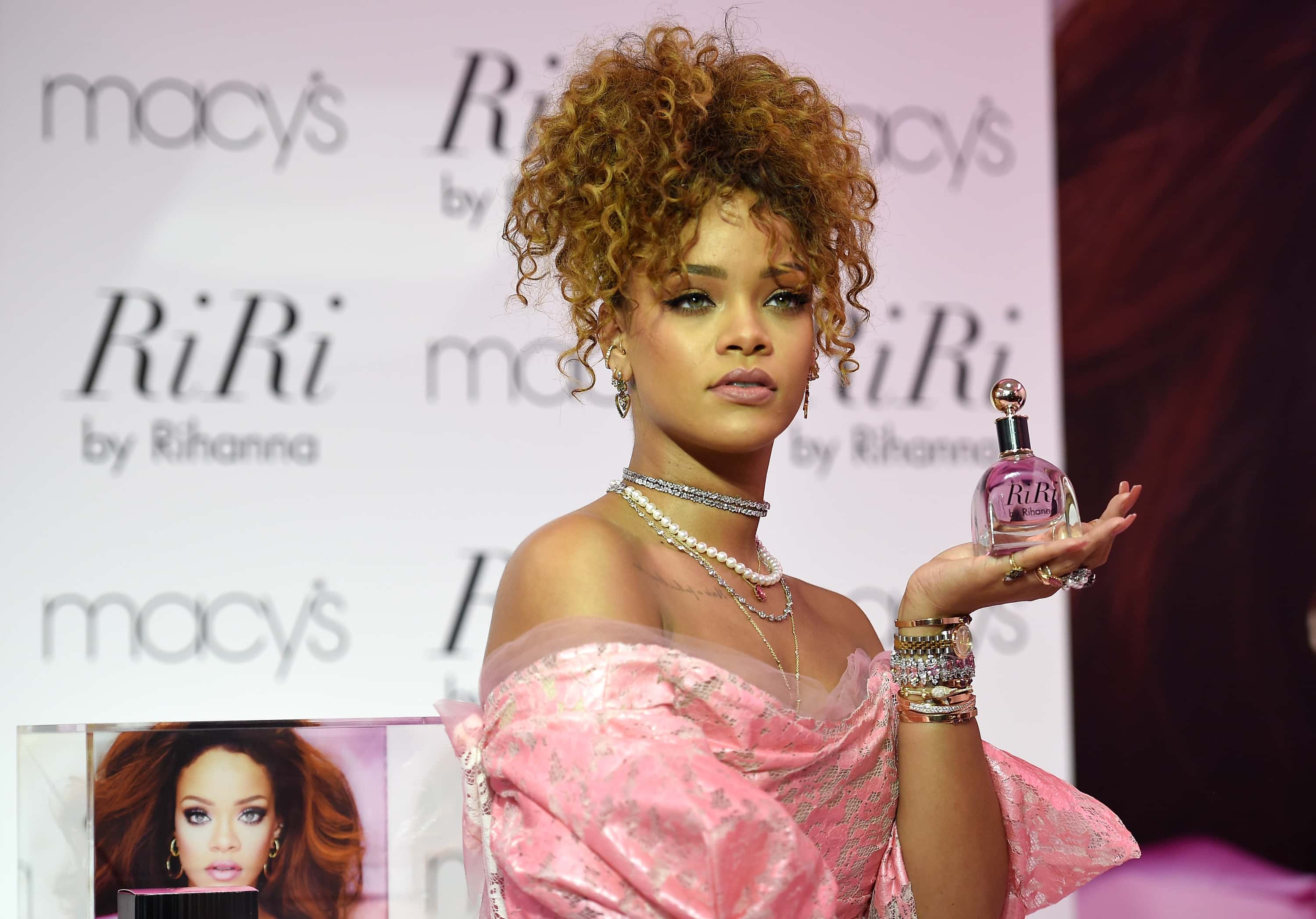 Musician Rihanna attends the RiRi by Rihanna fragrance unveiling at Macy's Downtown Brooklyn on August 31, 2015 in New York City.