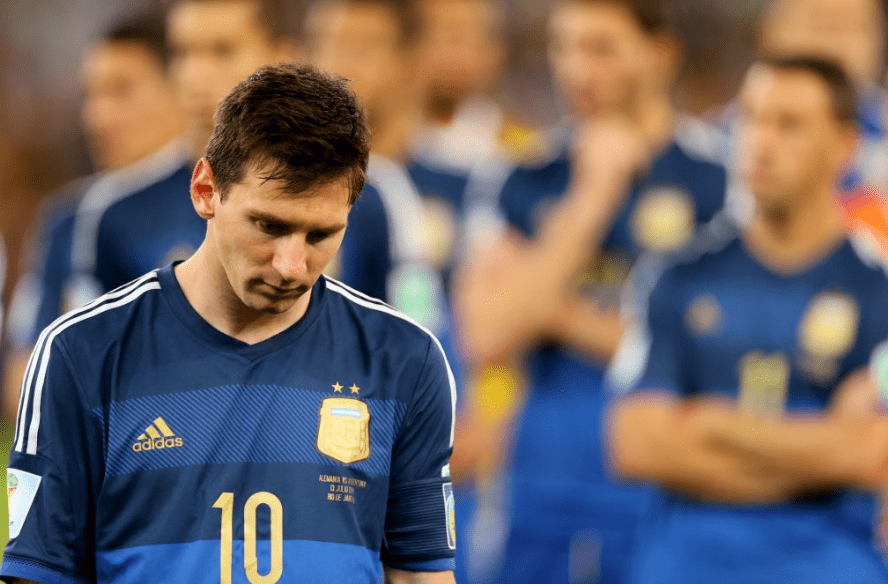 A dejected Lionel Messi of Argentina