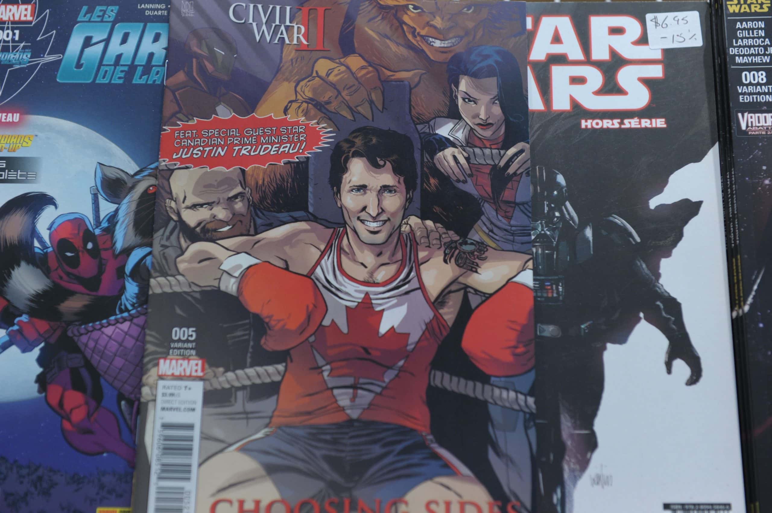 The cover of US publisher Marvel's comic book, featuring Canadian Prime Minister Justin Trudeau as a super hero