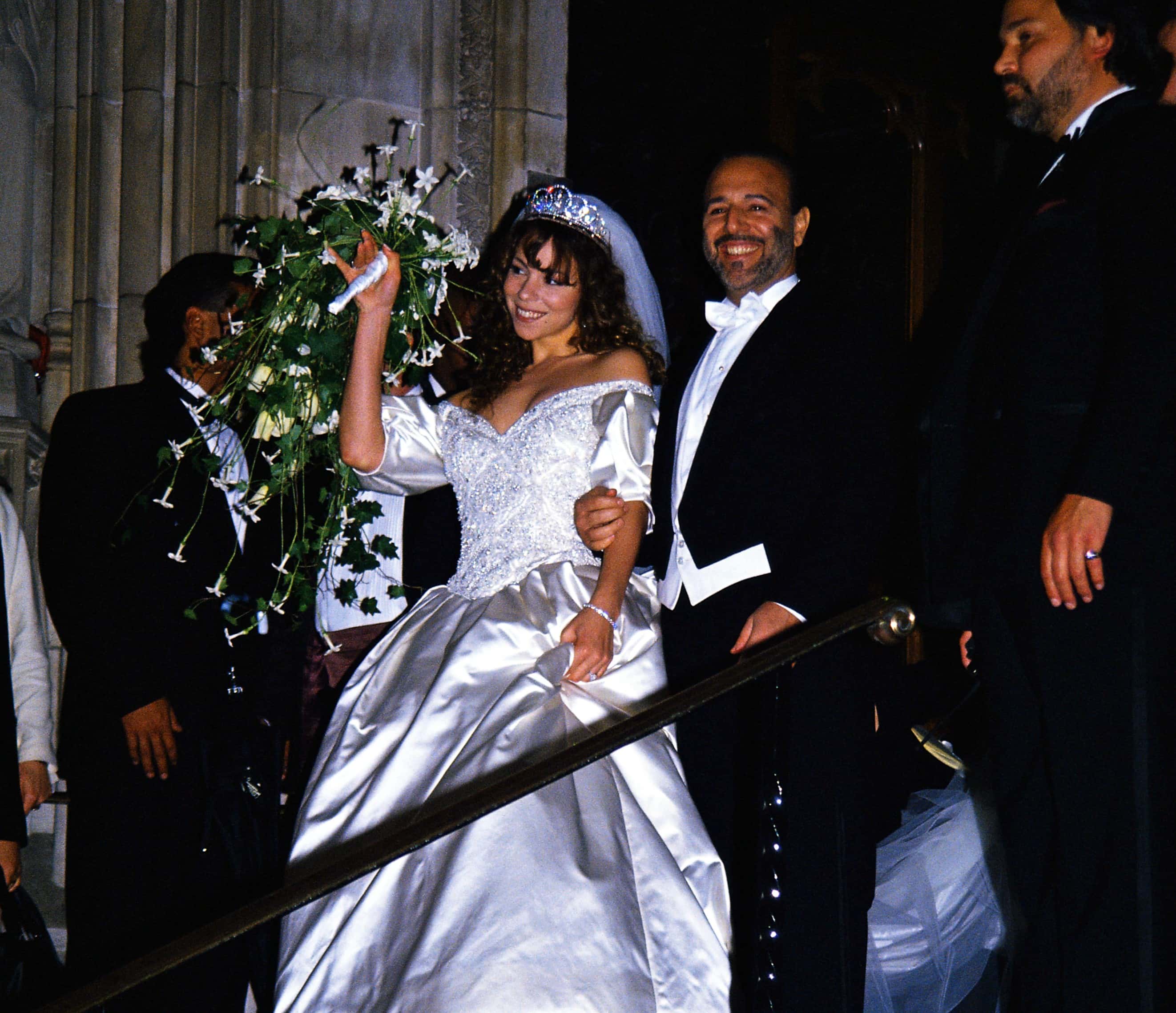 Mariah Carey in a wedding dress on her Wedding