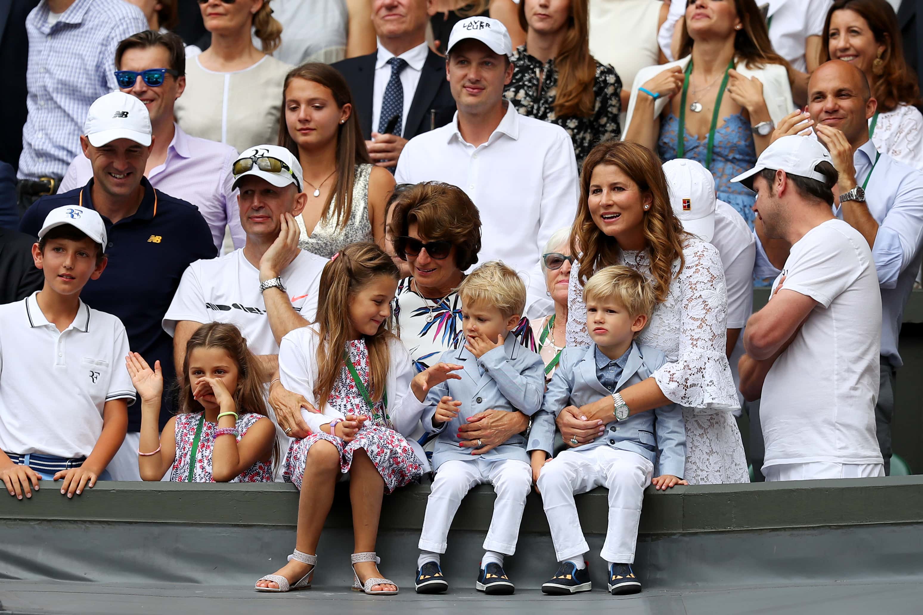 Roger Federer's wife Mirka and family celebrate his victory after the Gentlemen's Singles final against Marin Cilic
