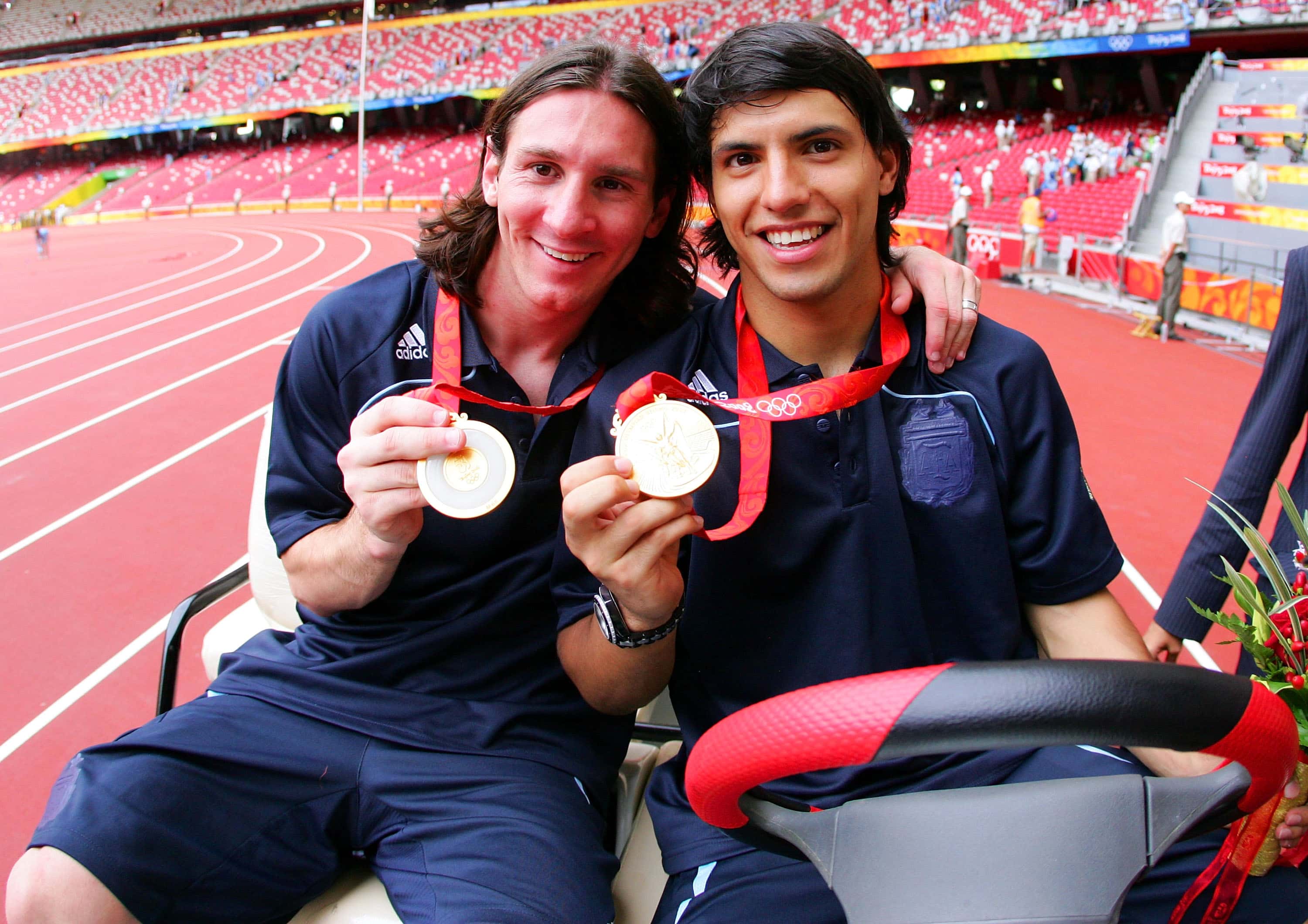 Argentinian forwards Lionel Messi and Sergio Aguero