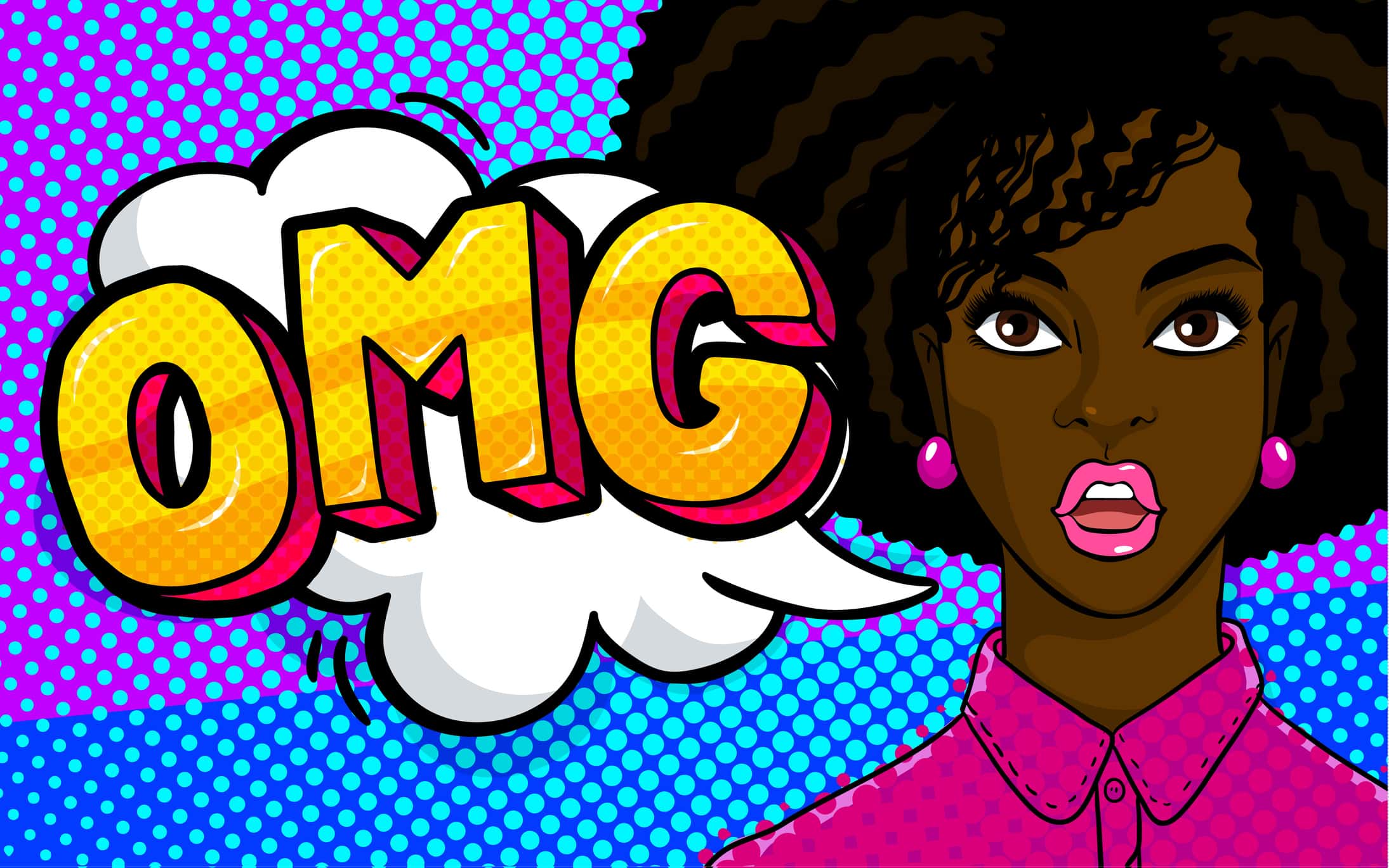Afro - american woman face in pop art style.