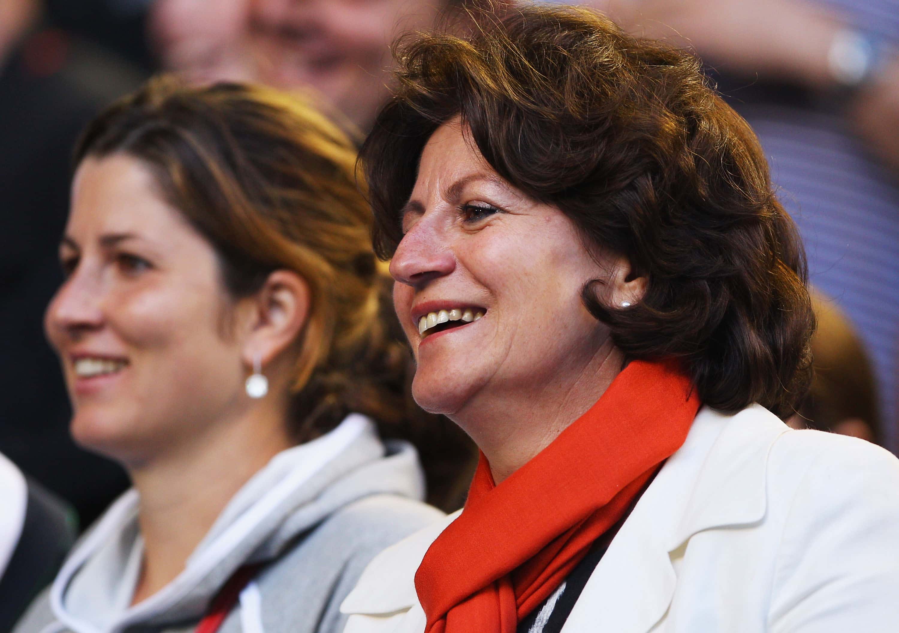 Lynette Federer and Mirka Federer watch the quarterfinal match between Roger Federer of Switzerland and Nikolay Davydenko of Russia