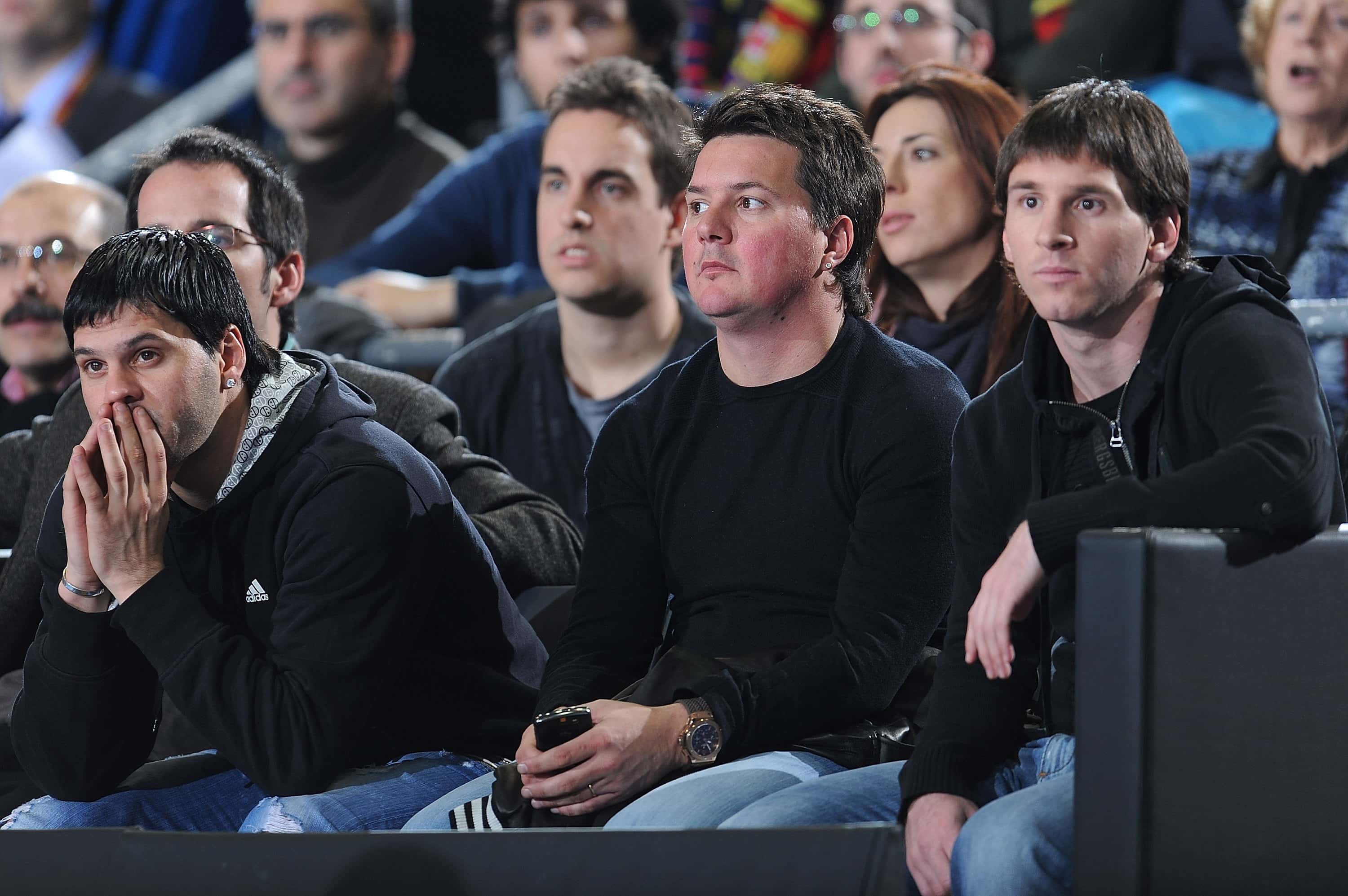 Lionel Messi of FC Barcelona and his brothers Matias and Rodrigo