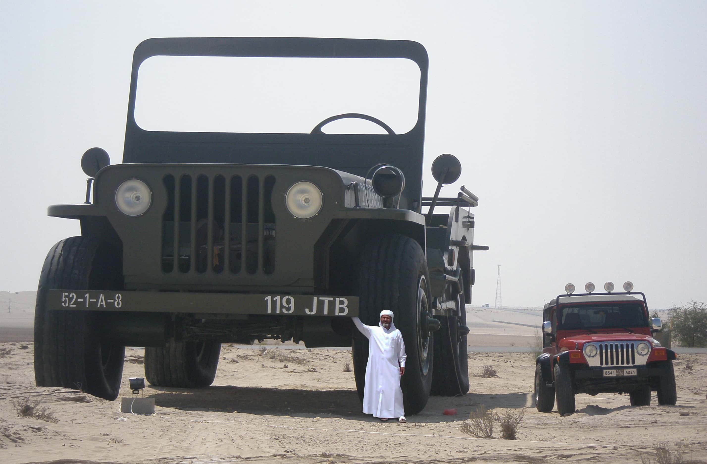 Sheikh Hamad bin Hamdan Al Nahyan next to a jeep model