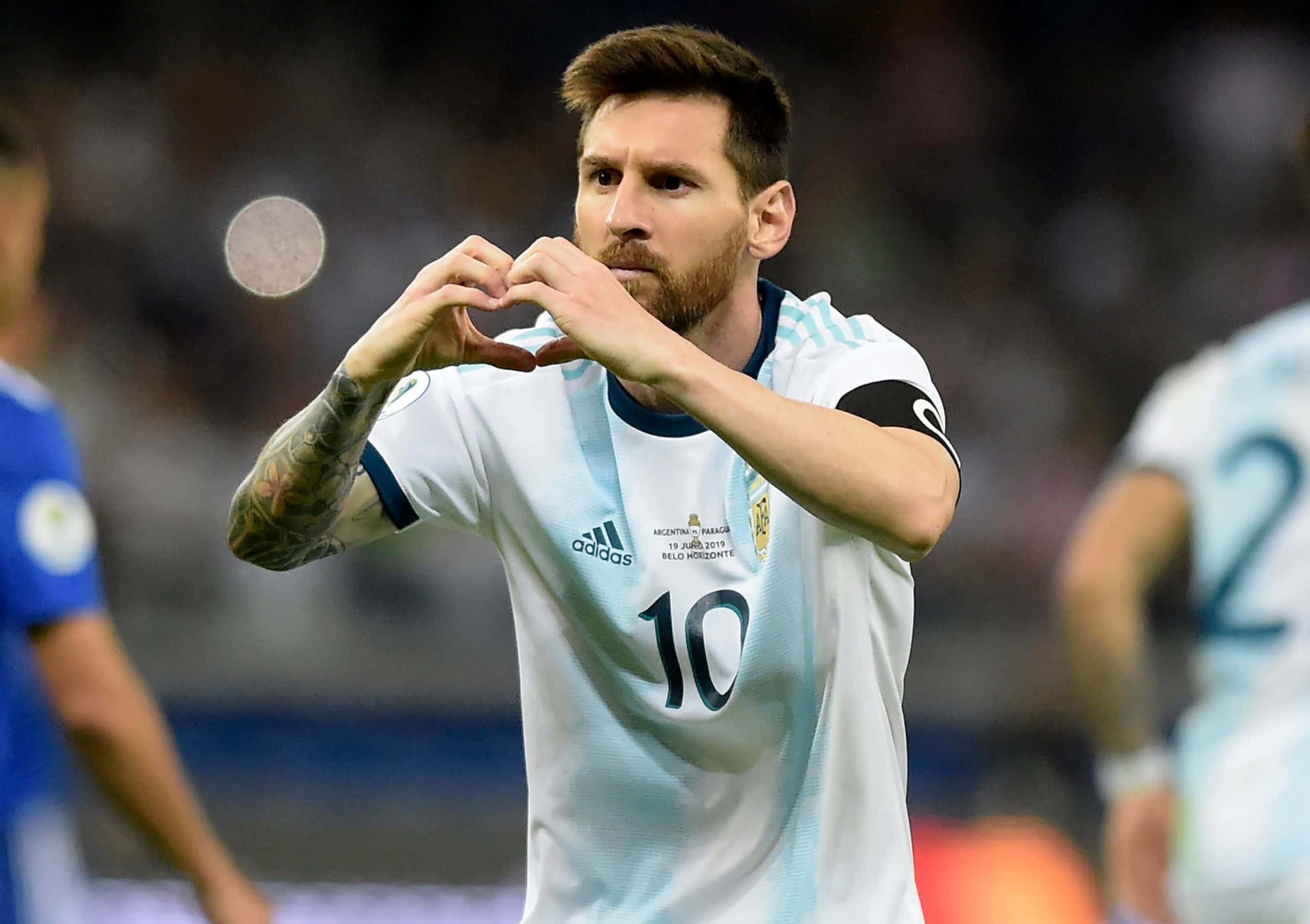 Lionel Messi of Argentina celebrates after scoring a goal