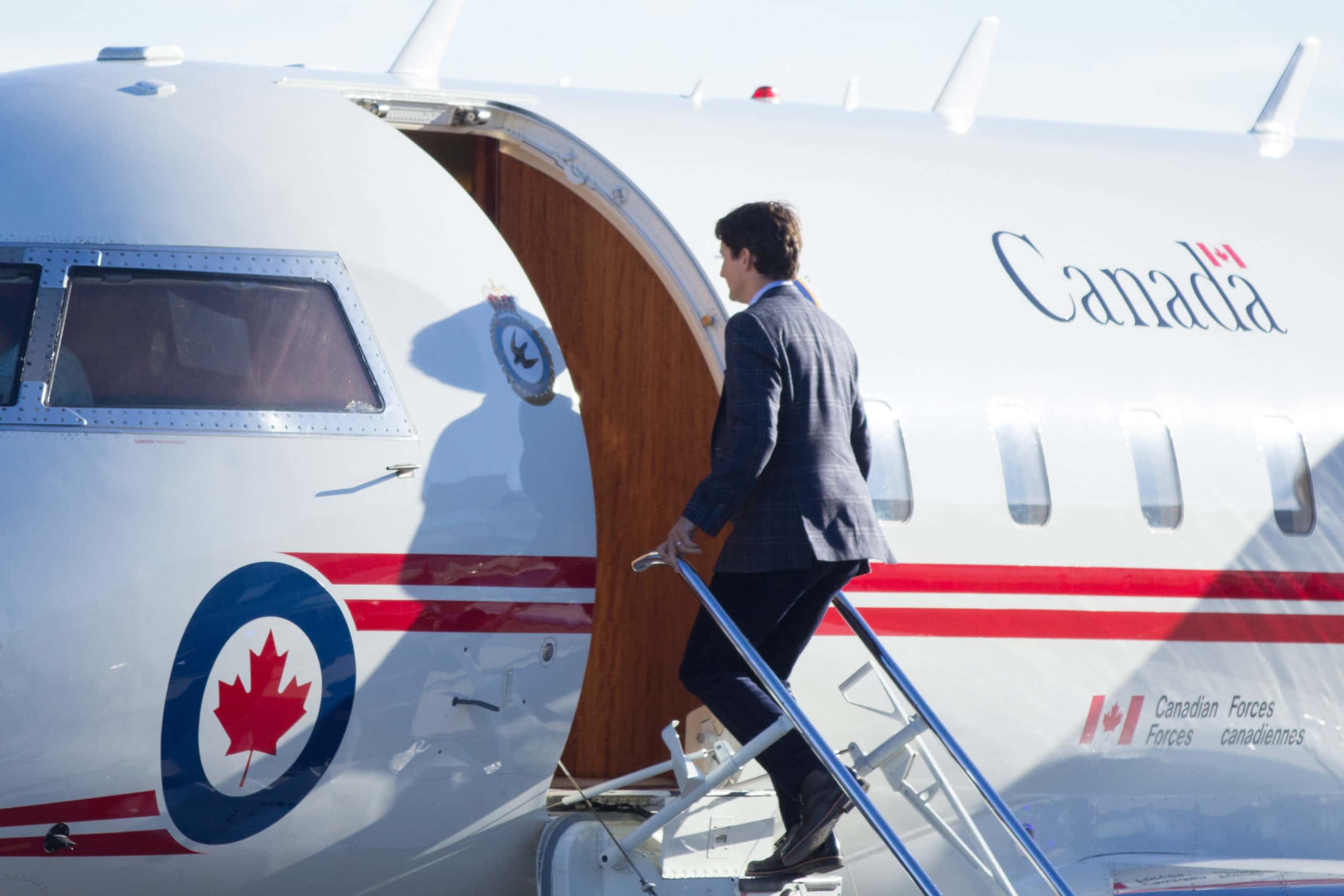 Canadian Prime Minister Justin Trudeau boards Can Force One in Calgary