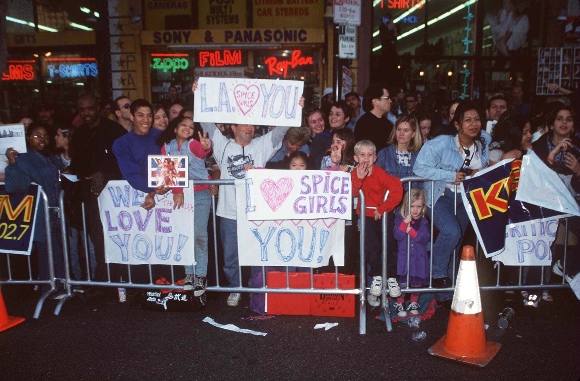 1/22/98 Hollywood, CA. Fans outside the Mann's Chinese Theater at the premiere of the new Spice Girl